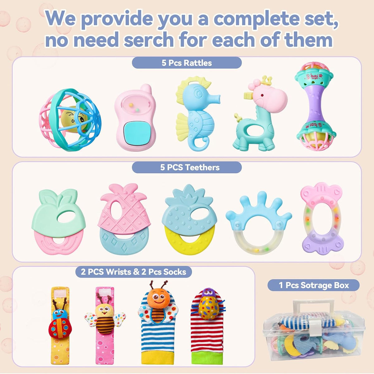 15 sonajeros para bebés de 0 a 6 meses, sonajeros de bebé sin BPA d...