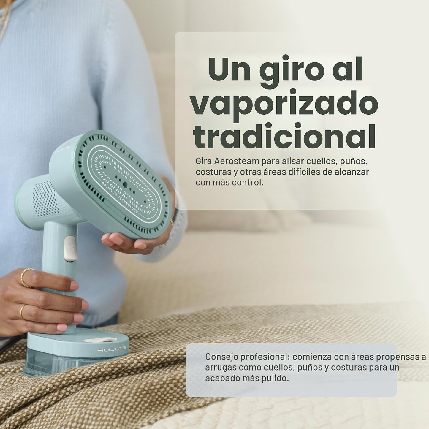Rowenta Vaporizador de ropa de mano AeroSteam Twist con agarre de t...
