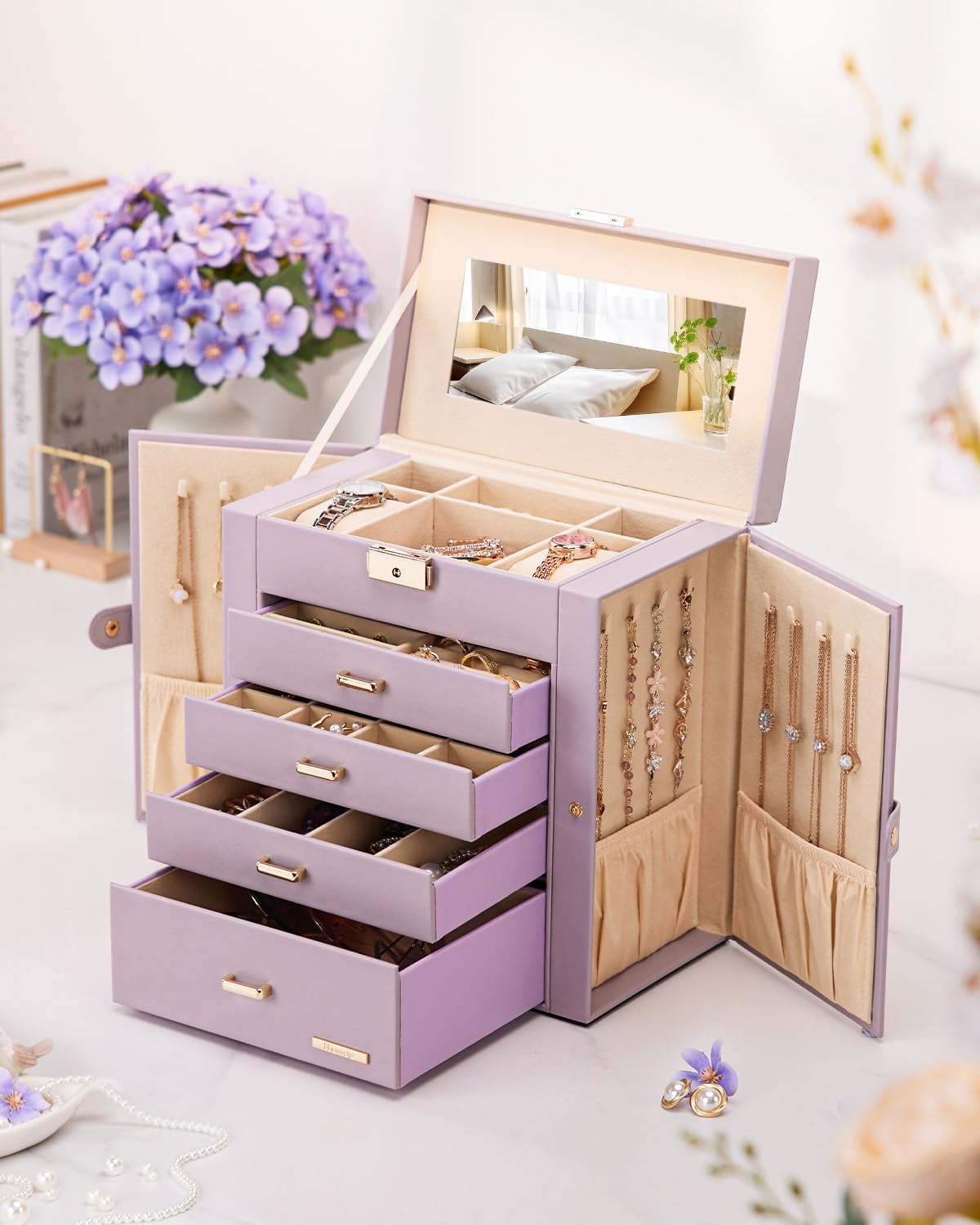 Homde Regalos de Navidad Caja de Joyas Enorme de Cuero Sintético Or...