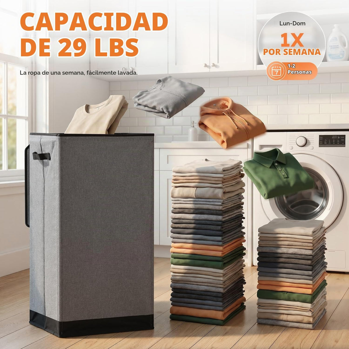 Solidi - Cesta para ropa sucia con tapa (100 litros), plegable, gra...