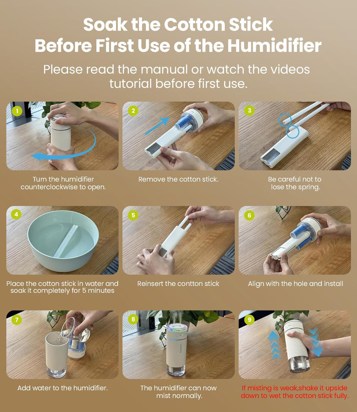 WSKEN Humidificador pequeño portátil para dormitorio, boquilla dobl...