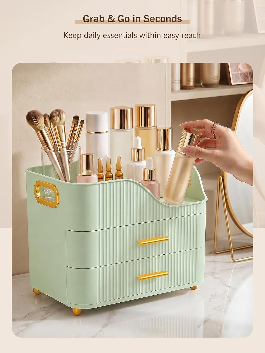 Booklov Organizador de maquillaje para encimera con cajones, caja d...