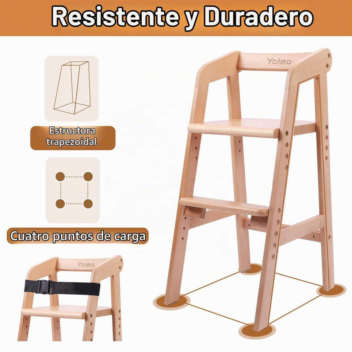 YOLEO Silla alta de madera para niños pequeños, silla de alimentaci...