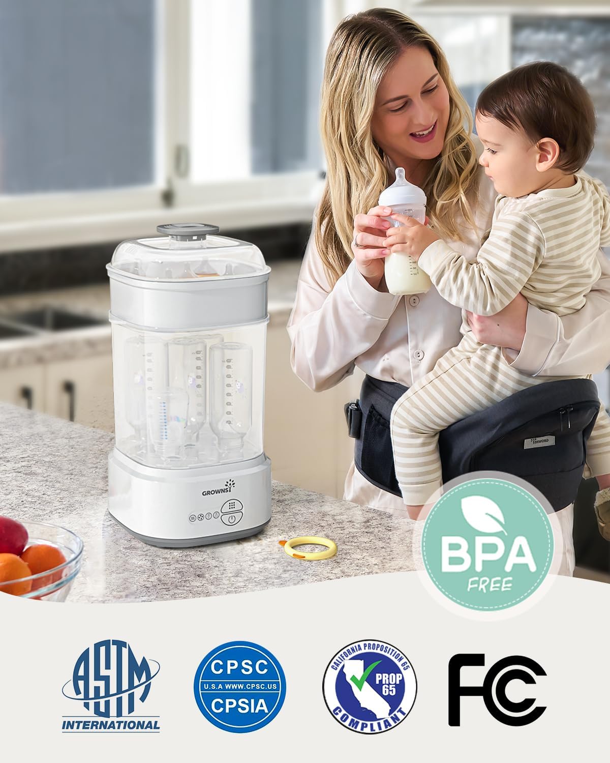 Grownsy Esterilizador y secador compacto para biberones con desinfe...