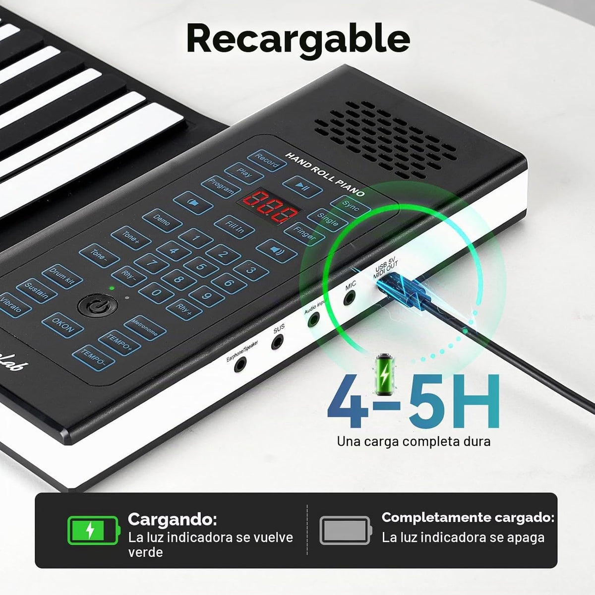 POGOLAB - Piano portátil enrollable de 88 teclas, teclado eléctrico...