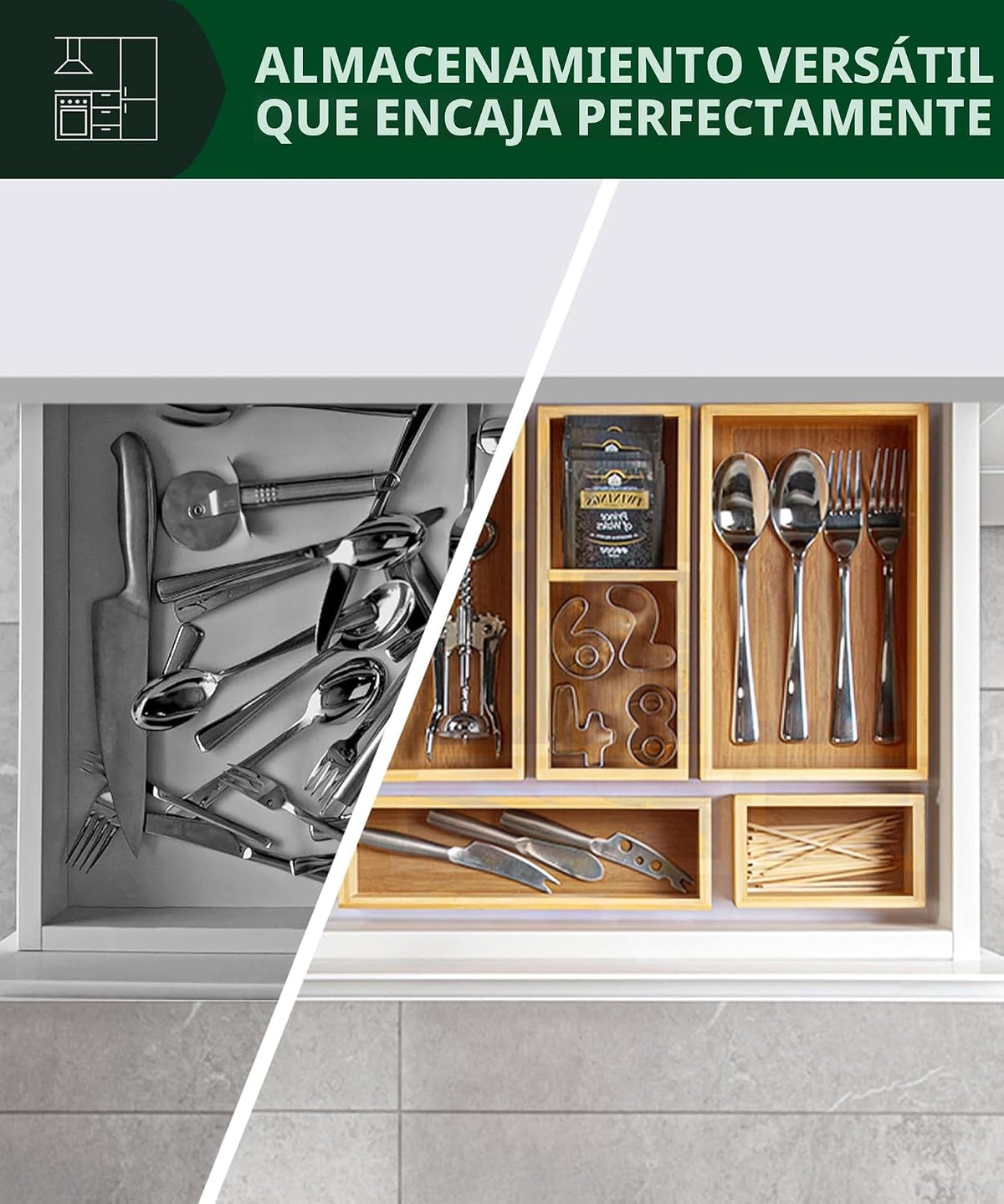 ROYAL CRAFT WOOD Juego de organizador de cajones de bambú de 5 piez...