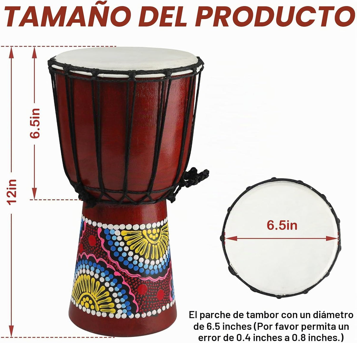 Tambor Djembe de madera, 6.5 x 12 pulgadas, tambores africanos de c...
