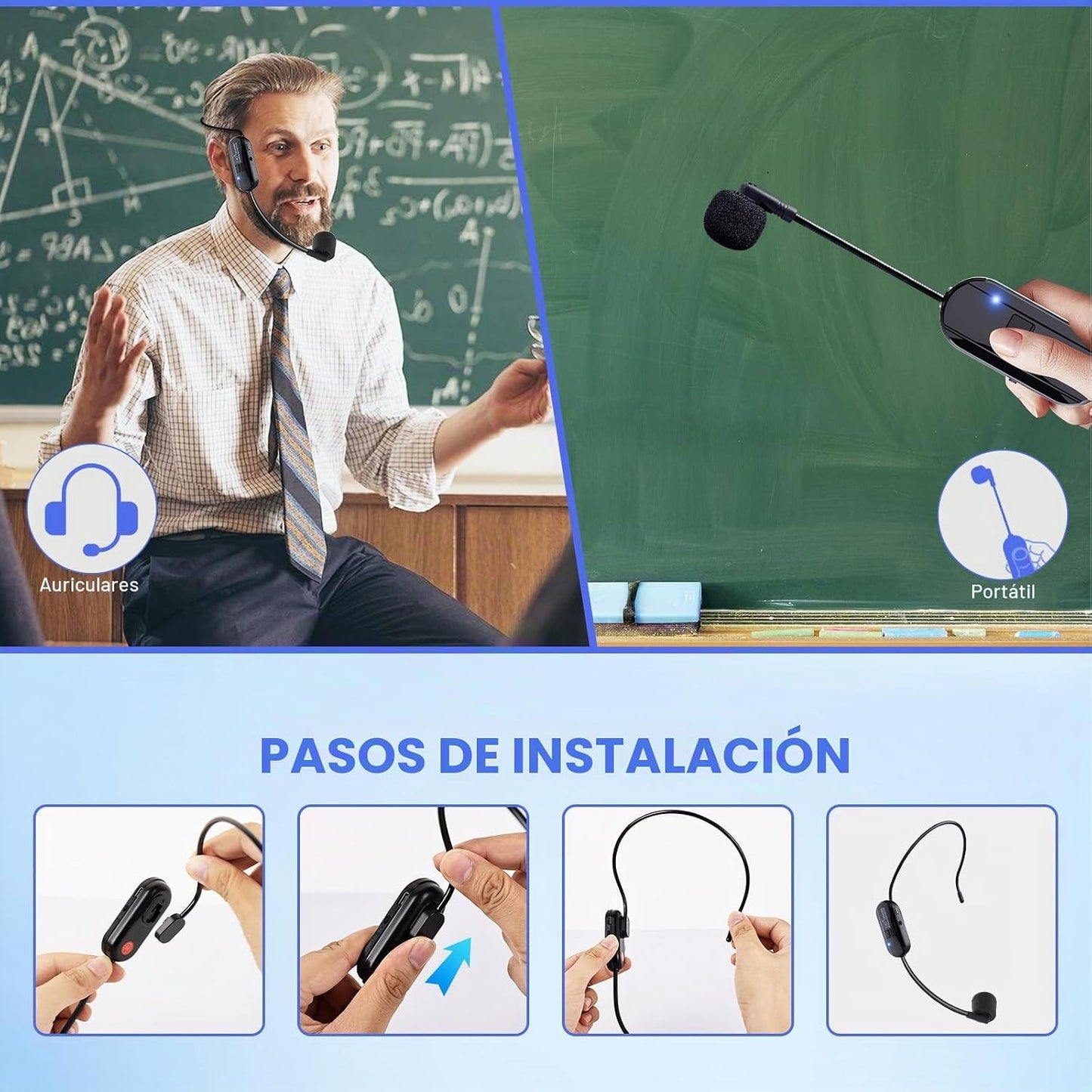 Auriculares con Micrófono Inalámbrico Doble Profesional: Micrófono...