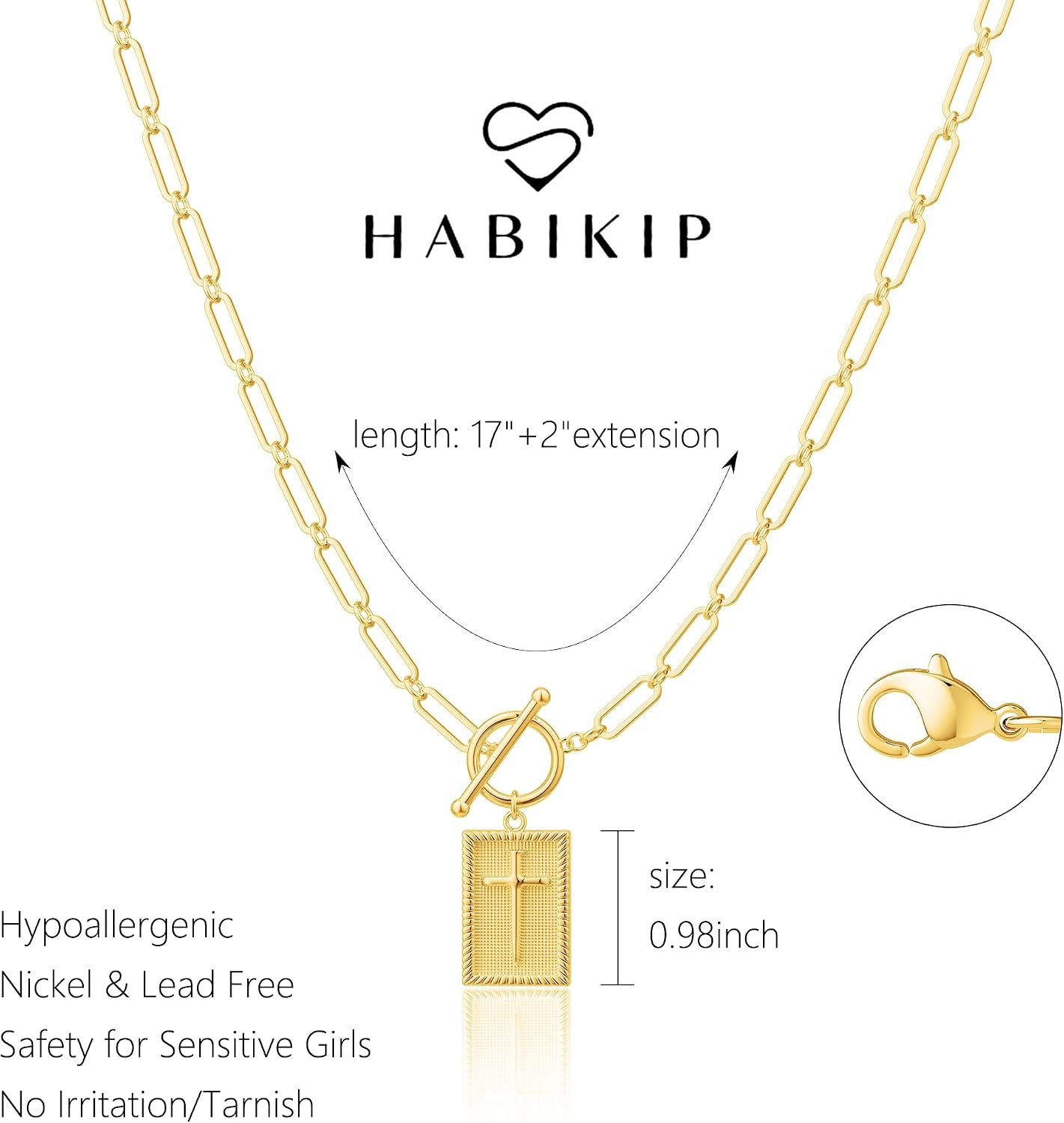 HABIKIP Collar con Colgante de Cruz Chapado en Oro 14K y Plateado p...