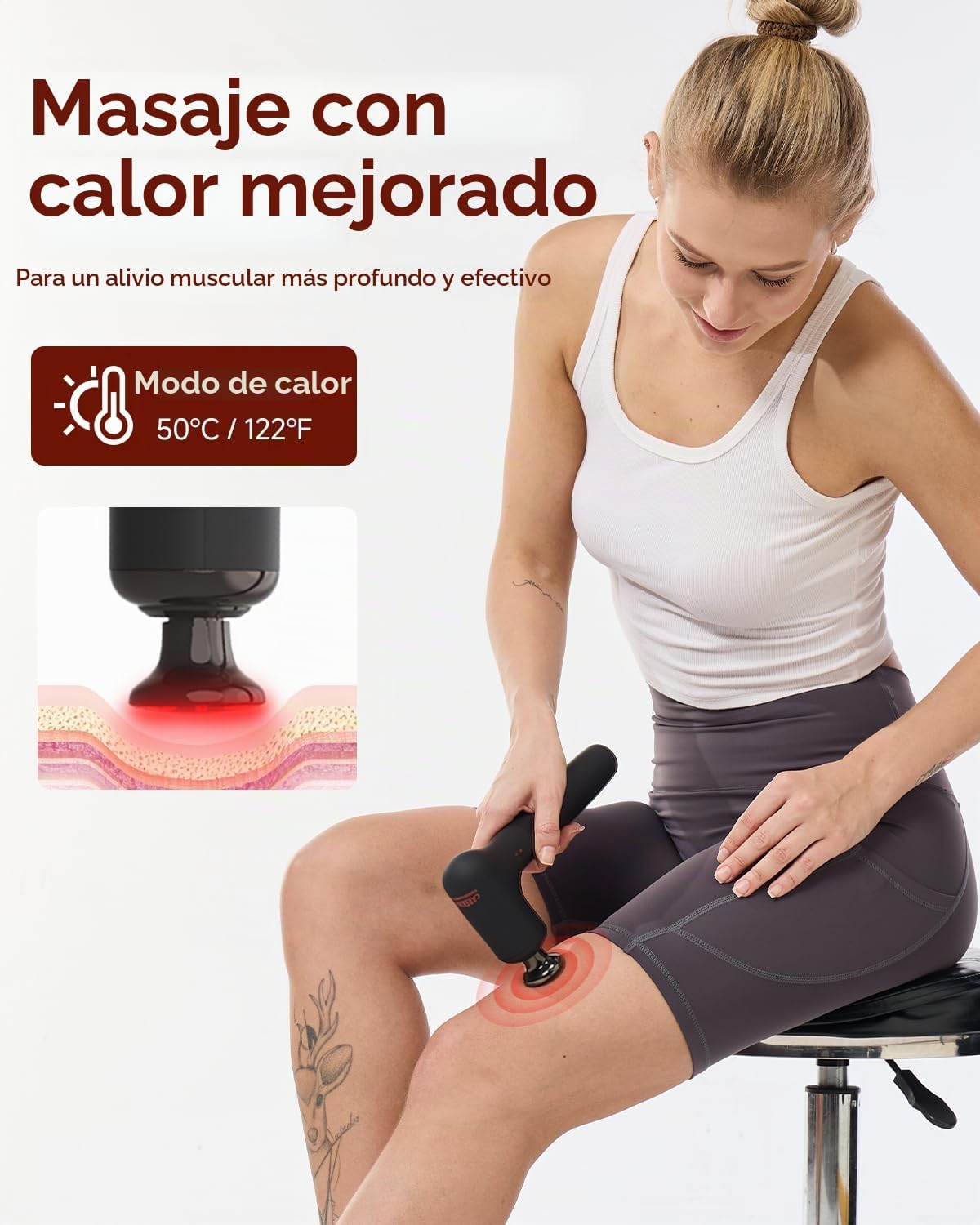 Pistola de masaje desmontable 2 en 1 con calor, masajeador muscular...