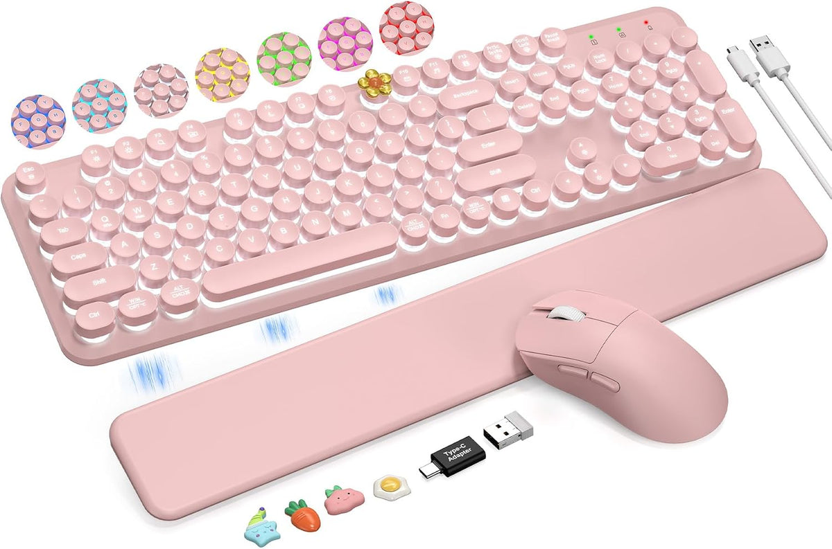 Teclado inalámbrico y mouse retroiluminados, teclado de máquina de...