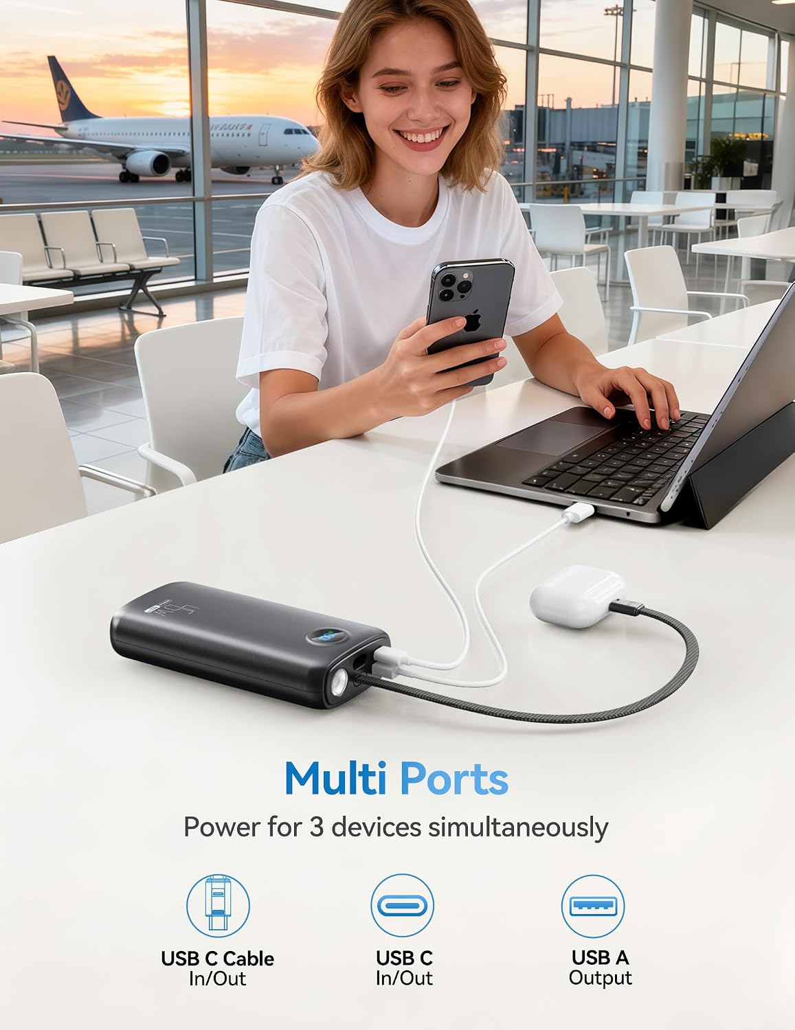 Cargador portátil, batería portátil de 45 W, 20000 mAh, con cable U...
