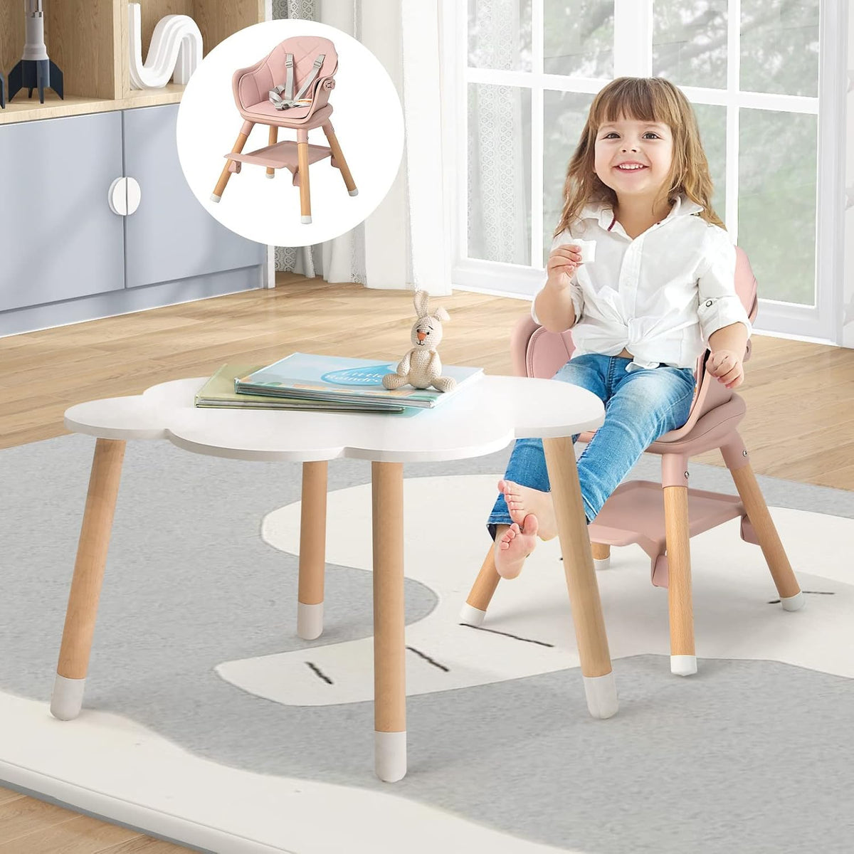 HONEY JOY Silla alta para bebé, silla alta convertible 6 en 1 de ma...