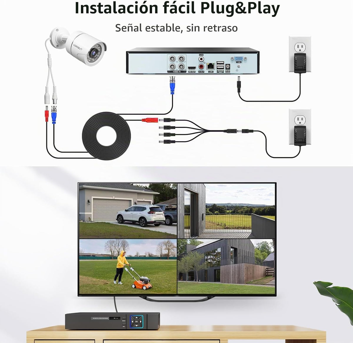 VORGUT Sistema de Cámara de Seguridad Cableada para Exteriores con...