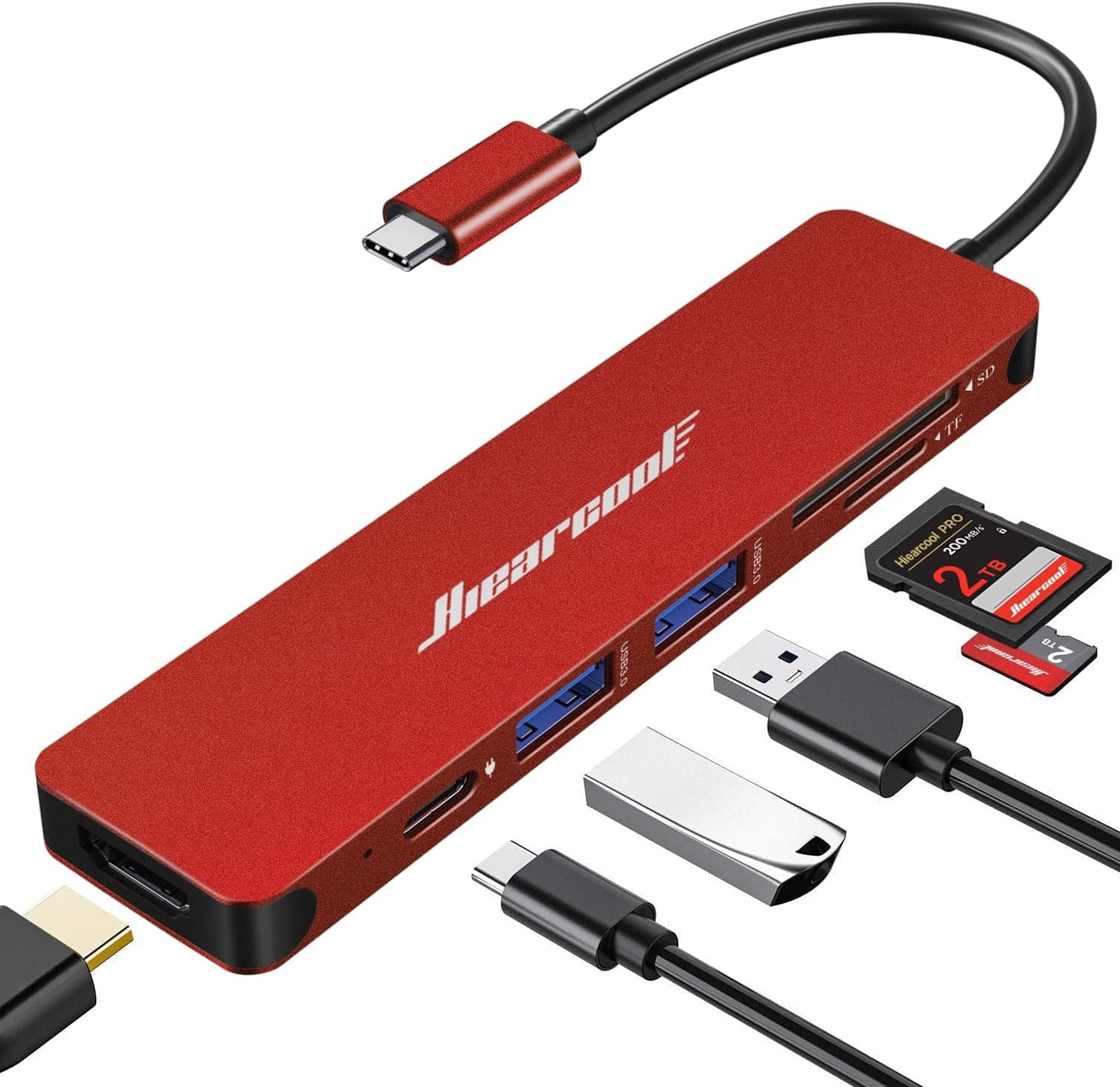 Hiearcool - Hub USB C 7 en 1, compatible con MacBook, color rojo os...