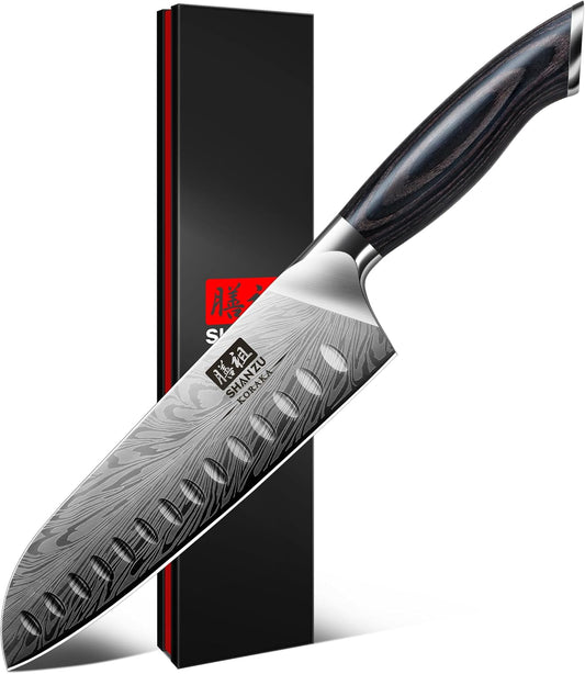 SHAN ZU - Juego de cuchillos de cocina, cuchillo Santoku de 20 cm,...