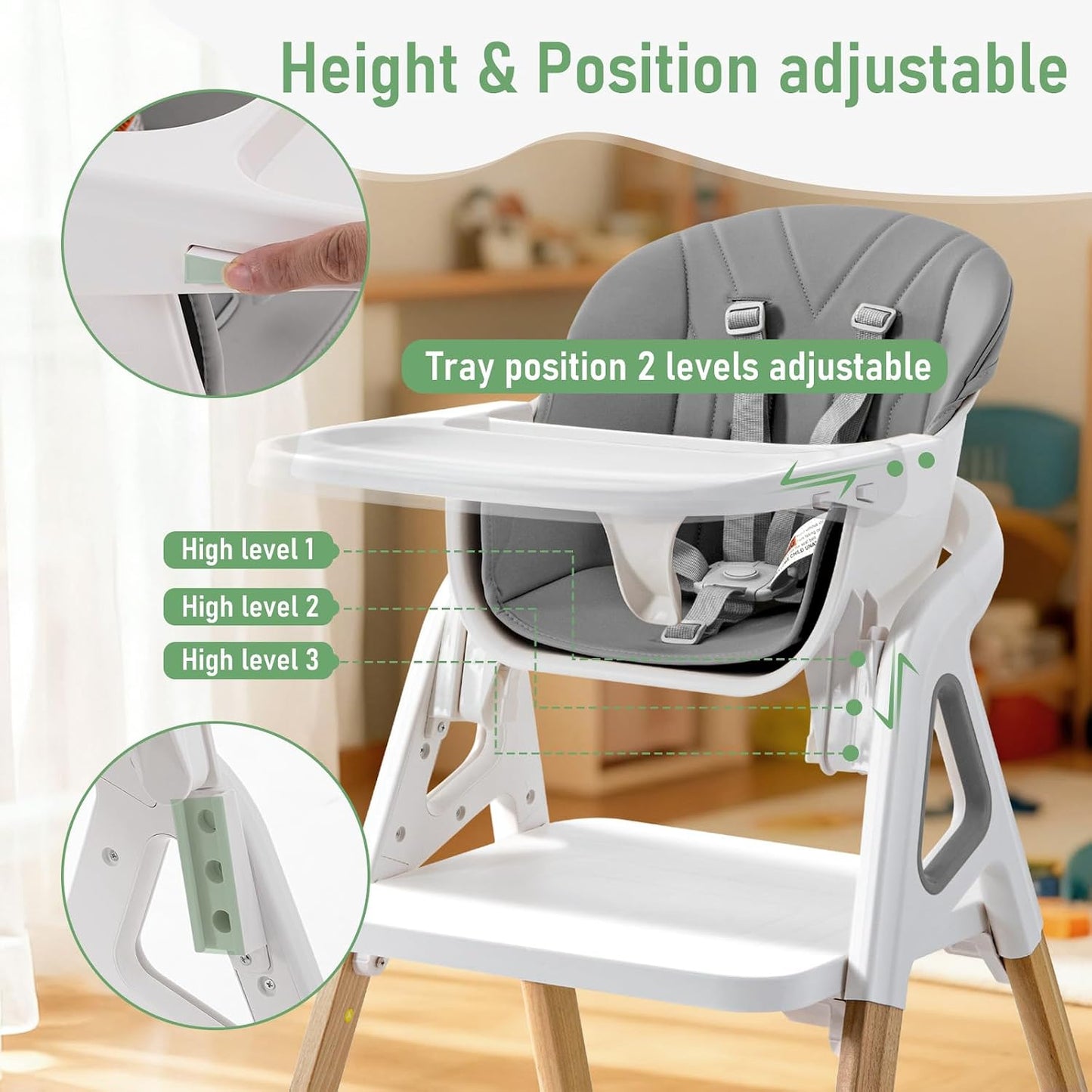 Silla alta para bebé, para bebés y niños pequeños, silla alta conve...