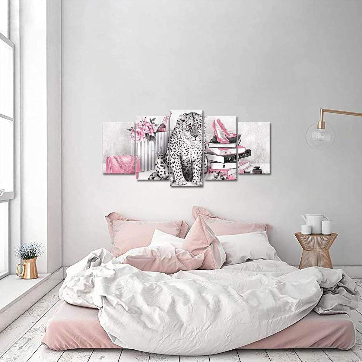 Kaloremore - Lienzo de leopardo de moda negro, blanco, rosa, impres...