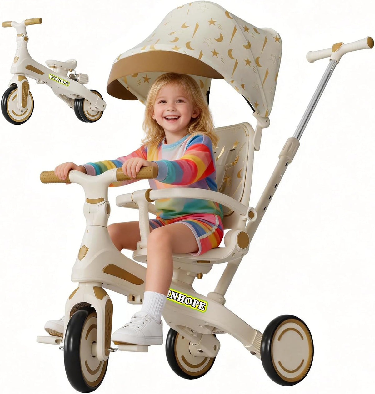 Triciclo para niños, triciclo 6 en 1 para bebés con mango ajustable...