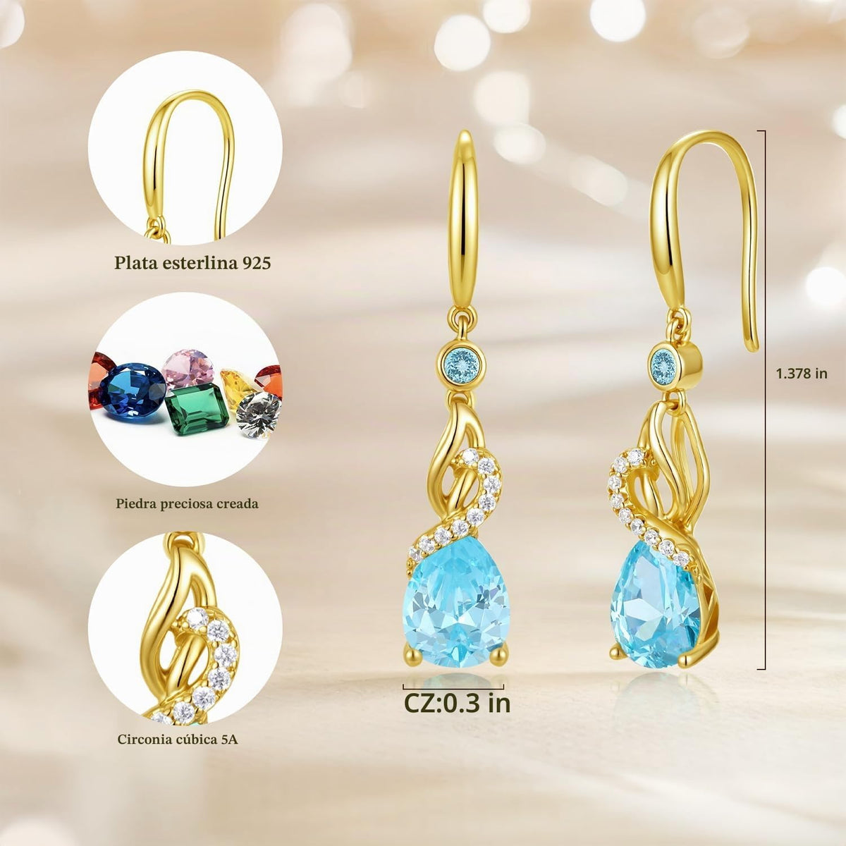 FANCIME Pendientes colgantes con piedra natal de pera para mujer de...