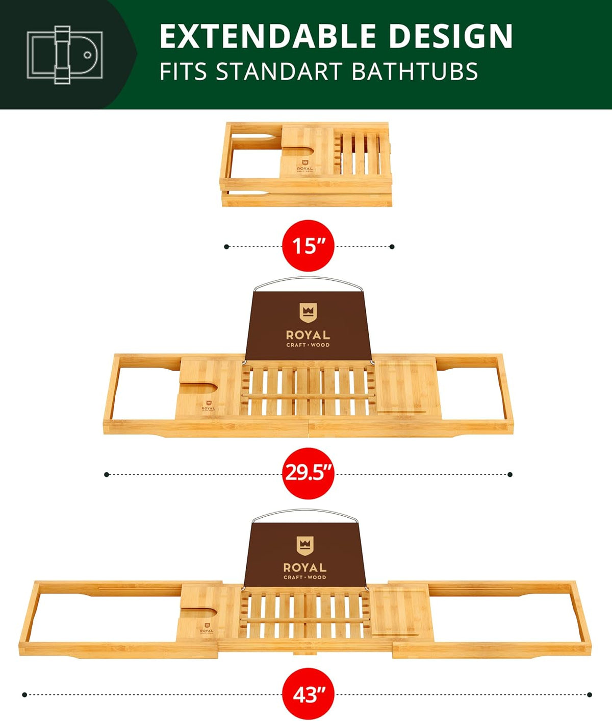 ROYAL CRAFT WOOD Bandeja Premium Plegable para Bañera Caddy - Bande...