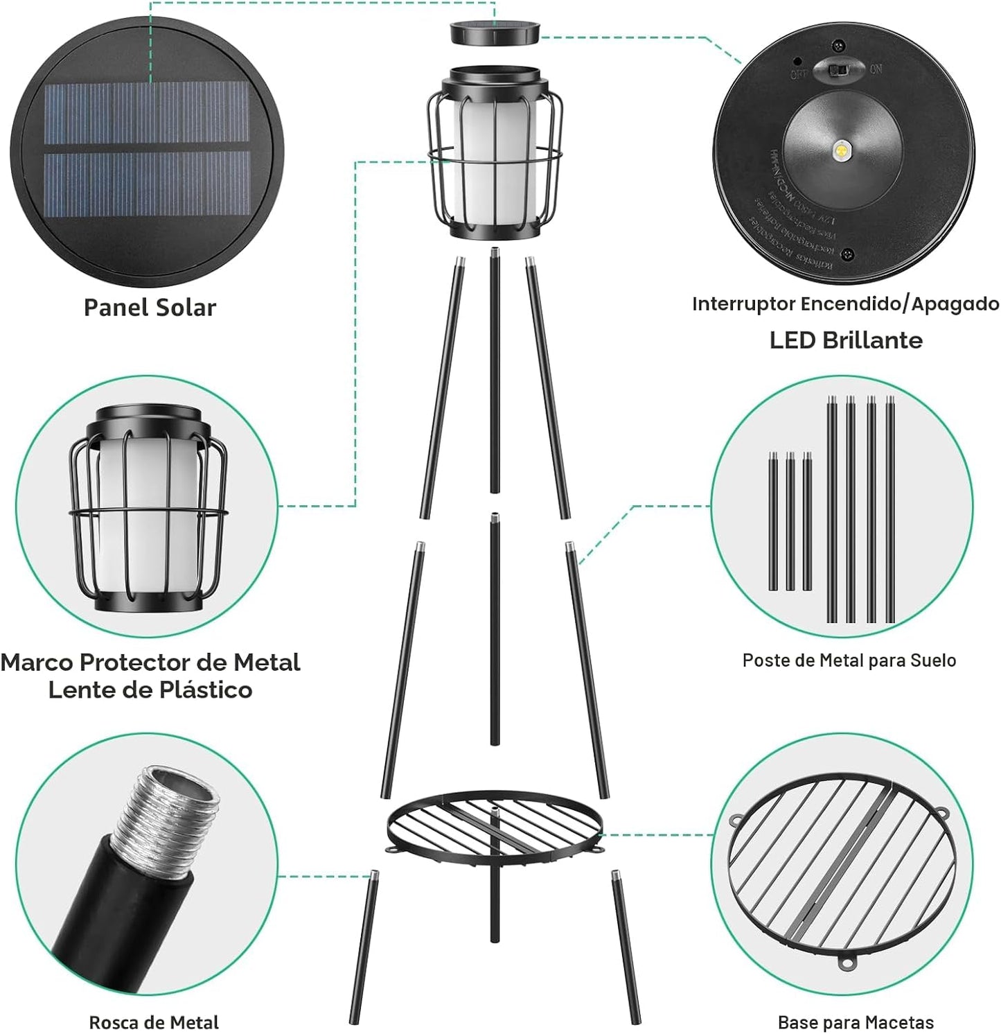 VISFLAIR Paquete de 2 luces solares con soporte para plantas, lámpa...