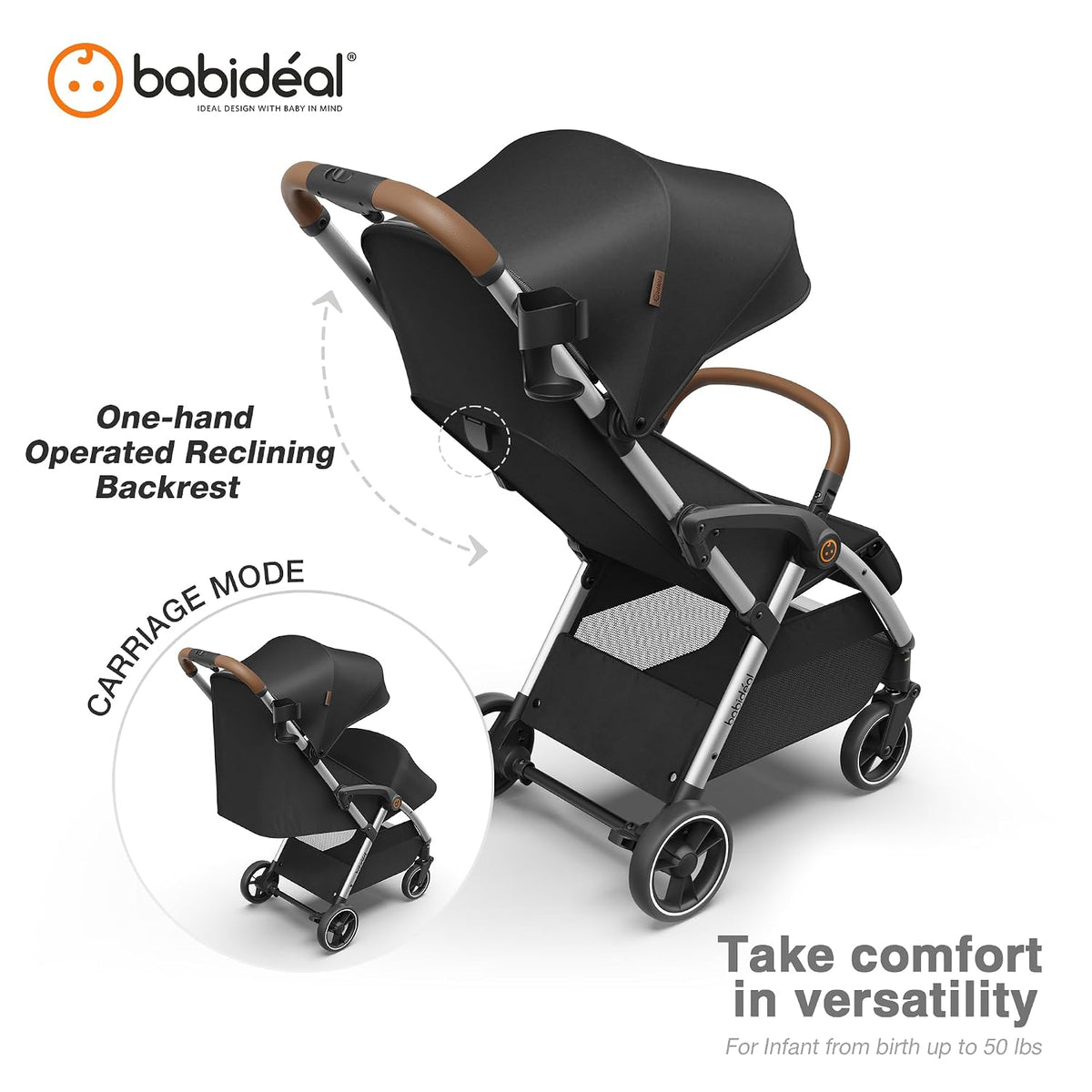 Babideal Cochecito de viaje ligero para bebé, cochecito auto plegab...