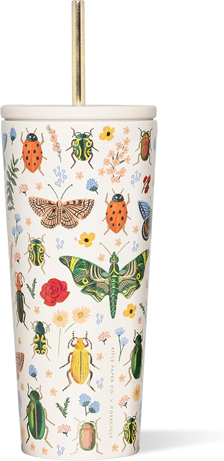 Corkcicle Vaso aislado de acero inoxidable con tapa y popote, tripl...