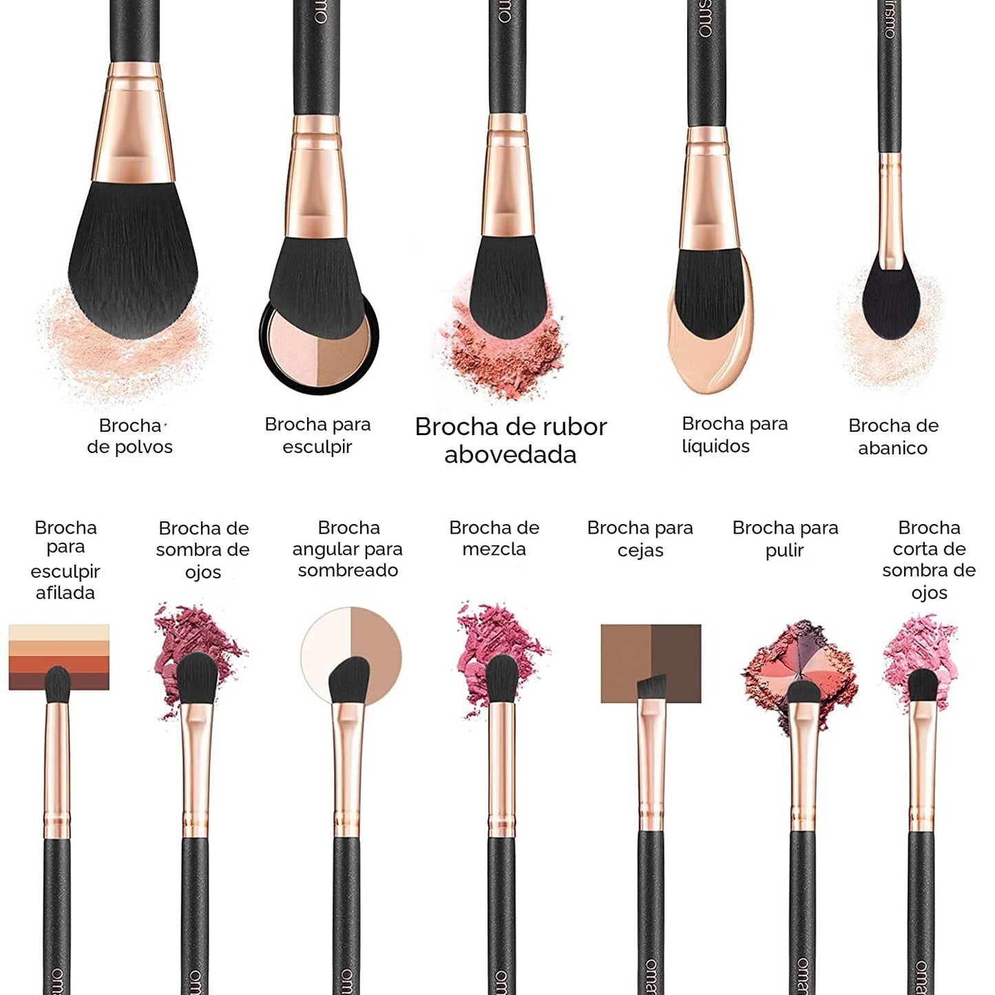 OMANIAC Juego de brochas de maquillaje profesional, 12 brochas de m...