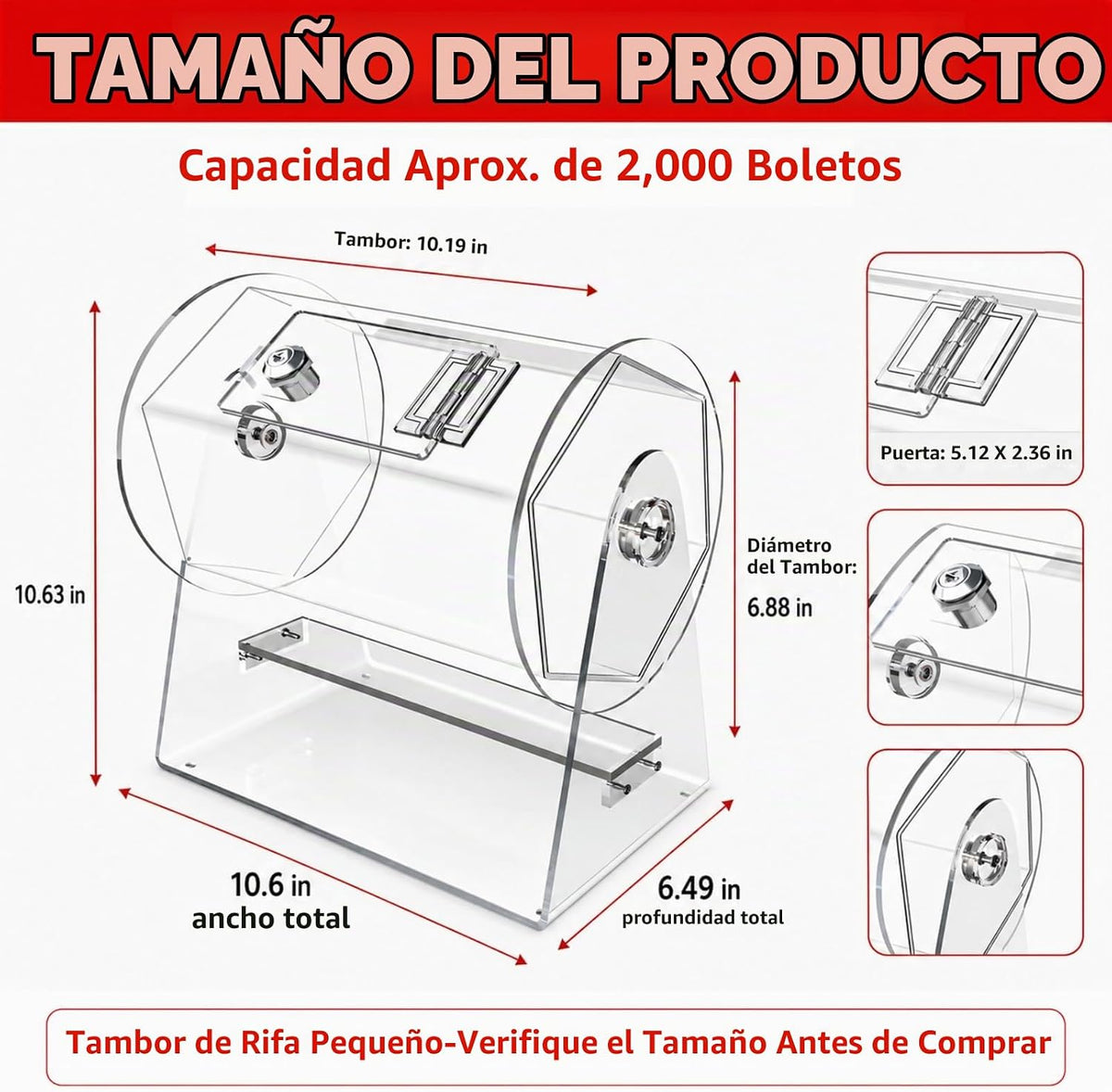 El tambor de la rifa sostiene 2000 boletos, caja giratoria de la ri...