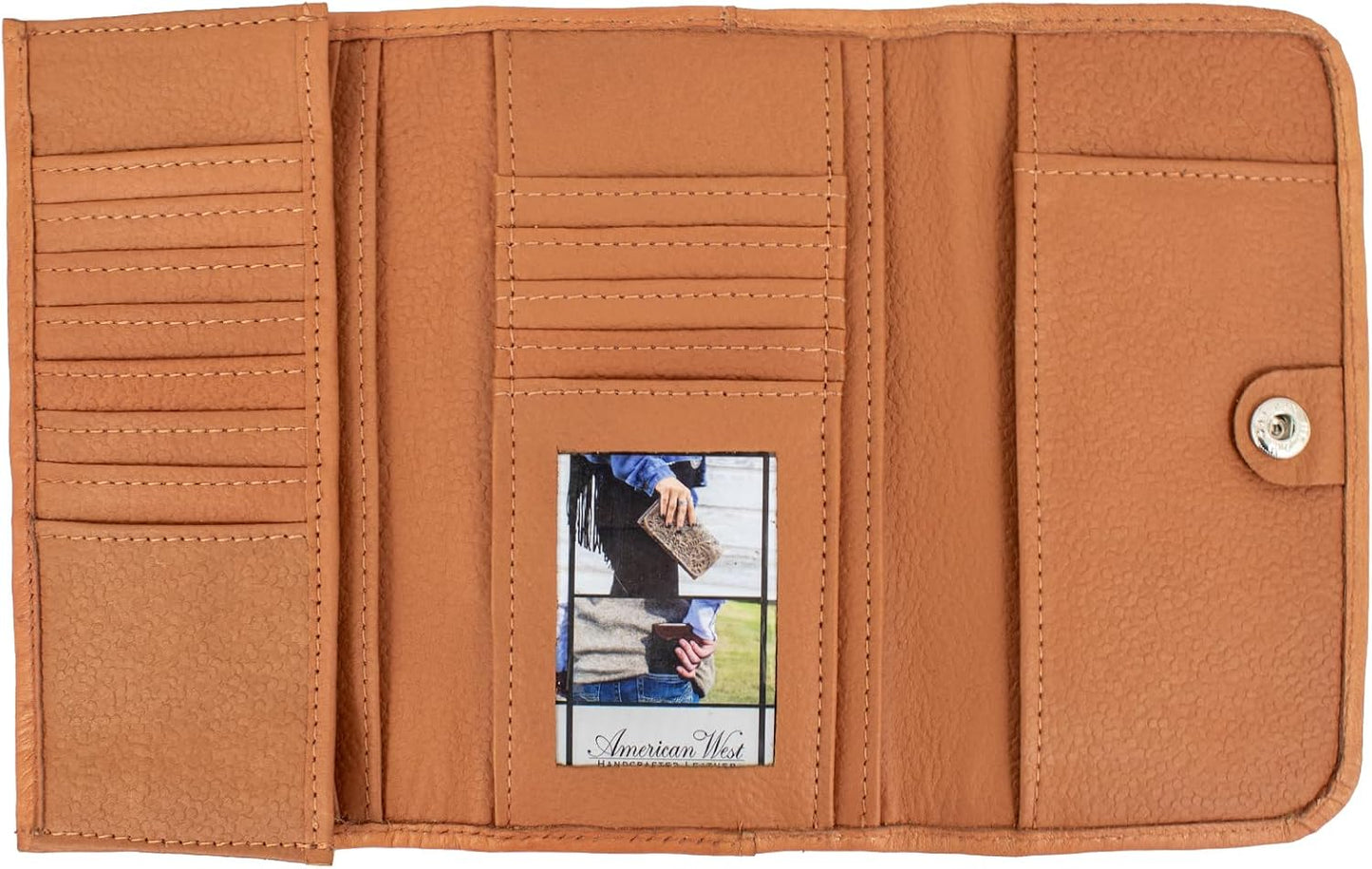 American West Cartera de tres pliegues hecha a mano de cuero 100% a...
