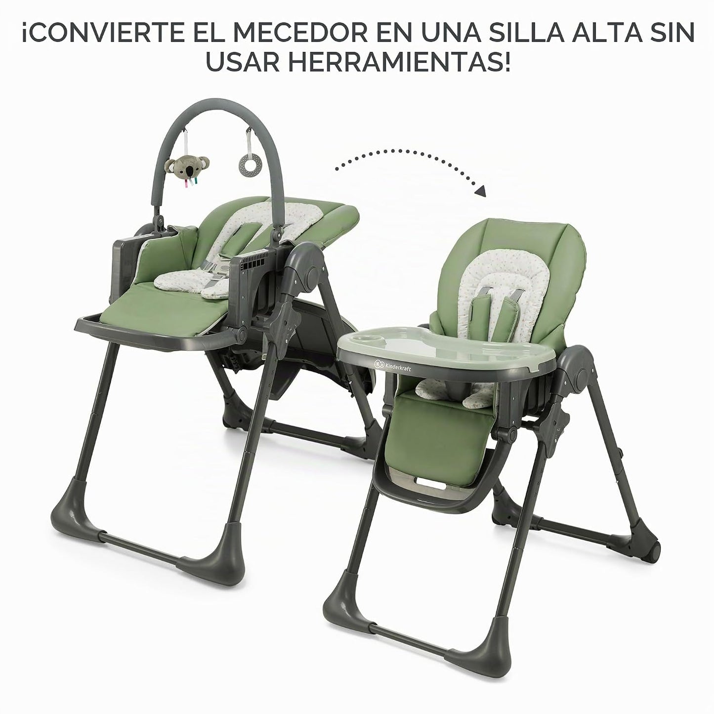 Kinderkraft Tummie, Silla alta 2 en 1, silla de bebé, ergonómica, c...