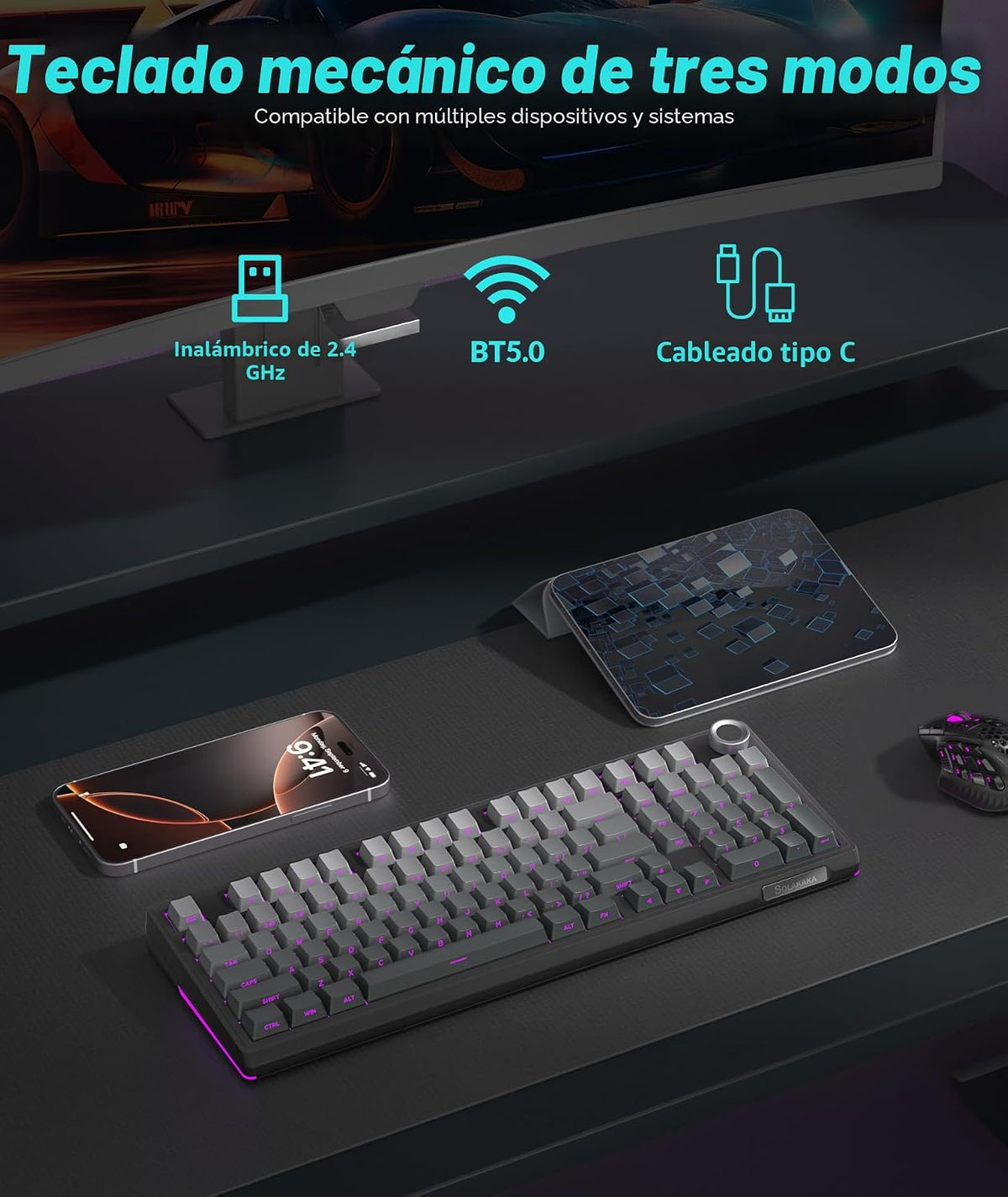SOLAKAKA KI99 Pro Teclado mecánico inalámbrico 96% teclado RGB para...