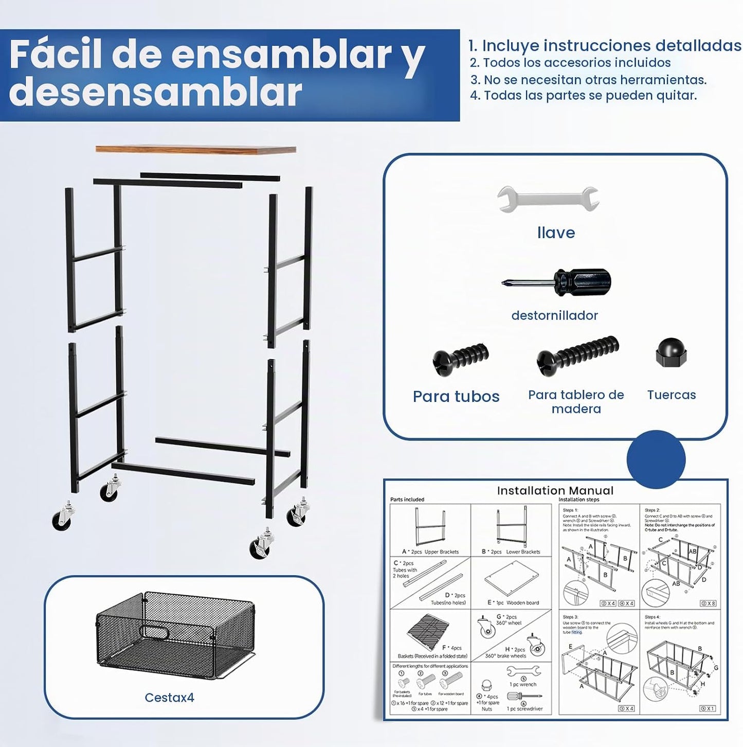 Goovilla Carrito de cocina con cajones, ruedas bloqueables con tapa...
