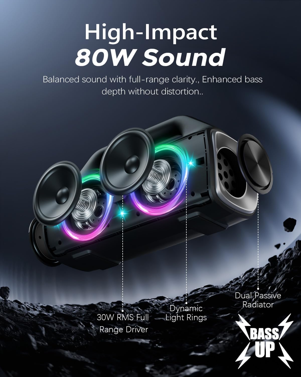 YIER Altavoces, 80 W (pico) Altavoz inalámbrico portátil con luces,...