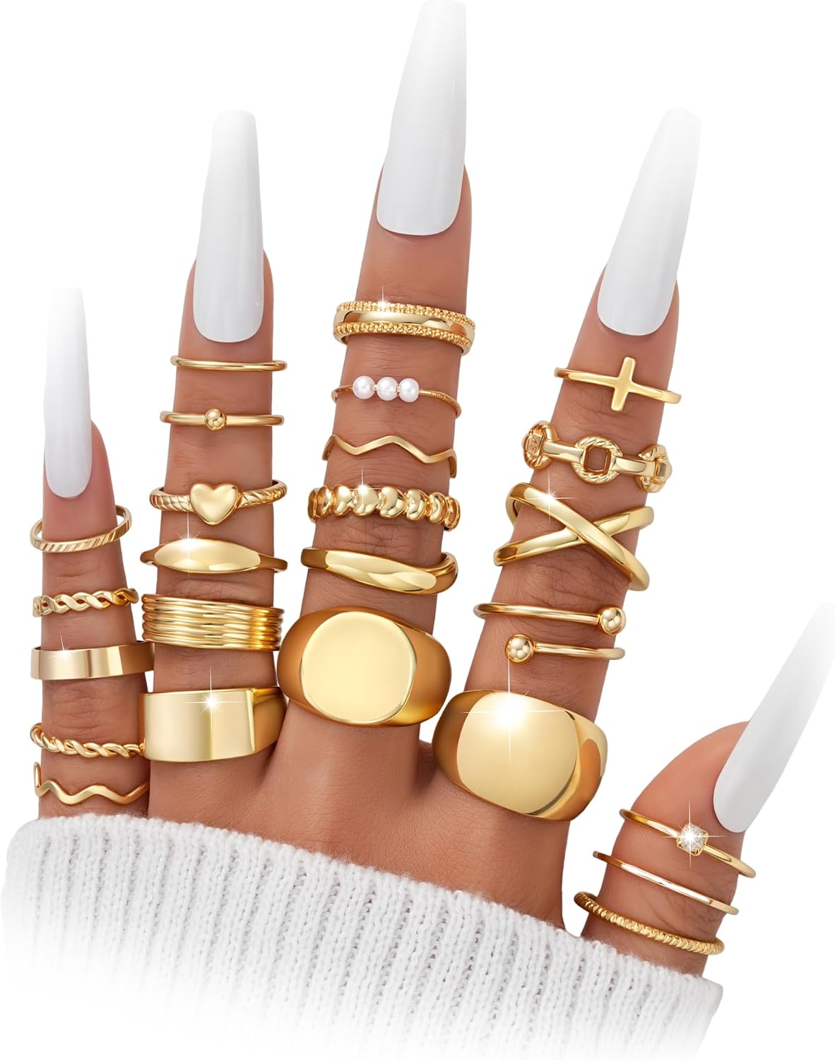 YEEZII Juego de 25 anillos dorados para nudillos para mujer, lindos...
