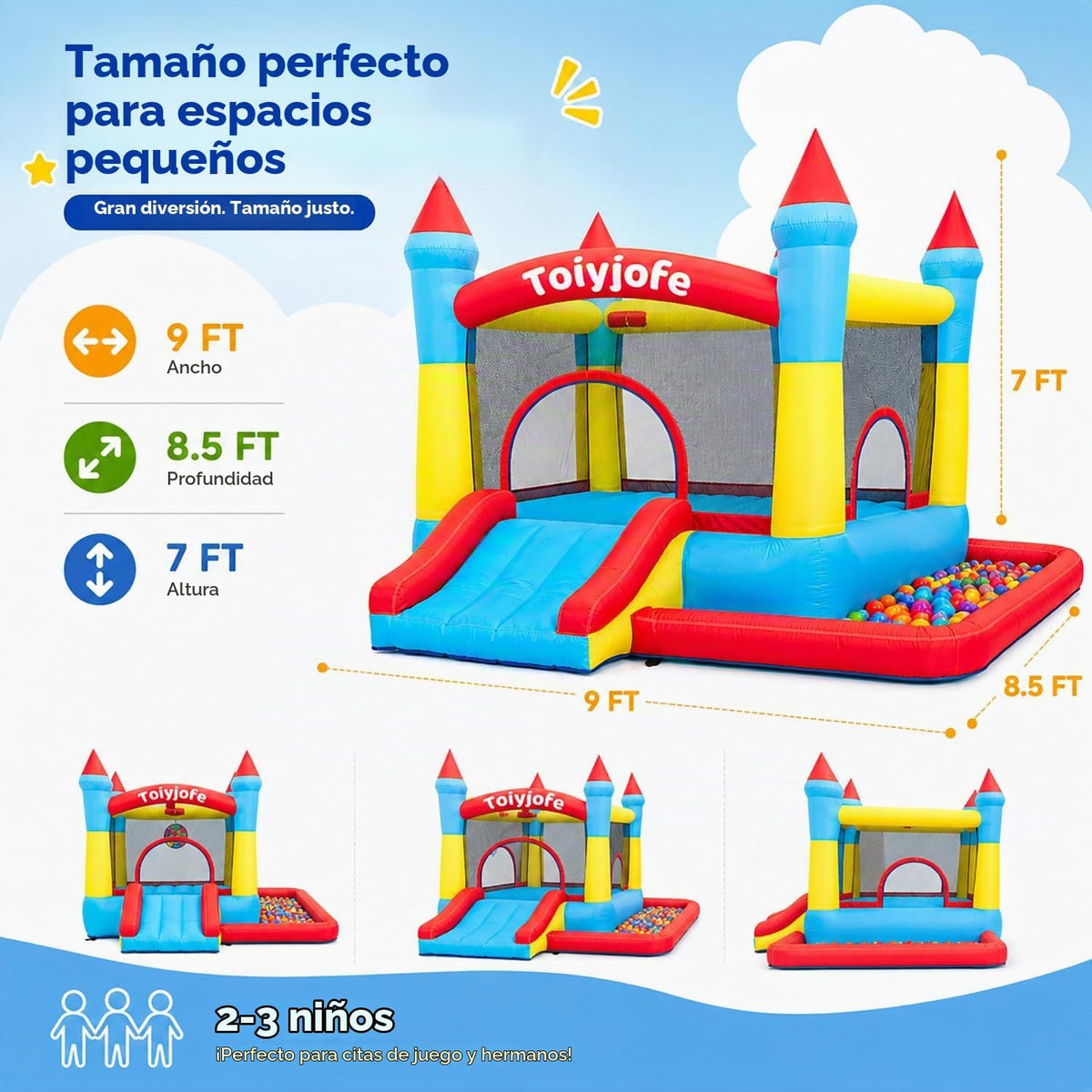 Castillo hinchable inflable para niños de 3 a 6 años, para interior...