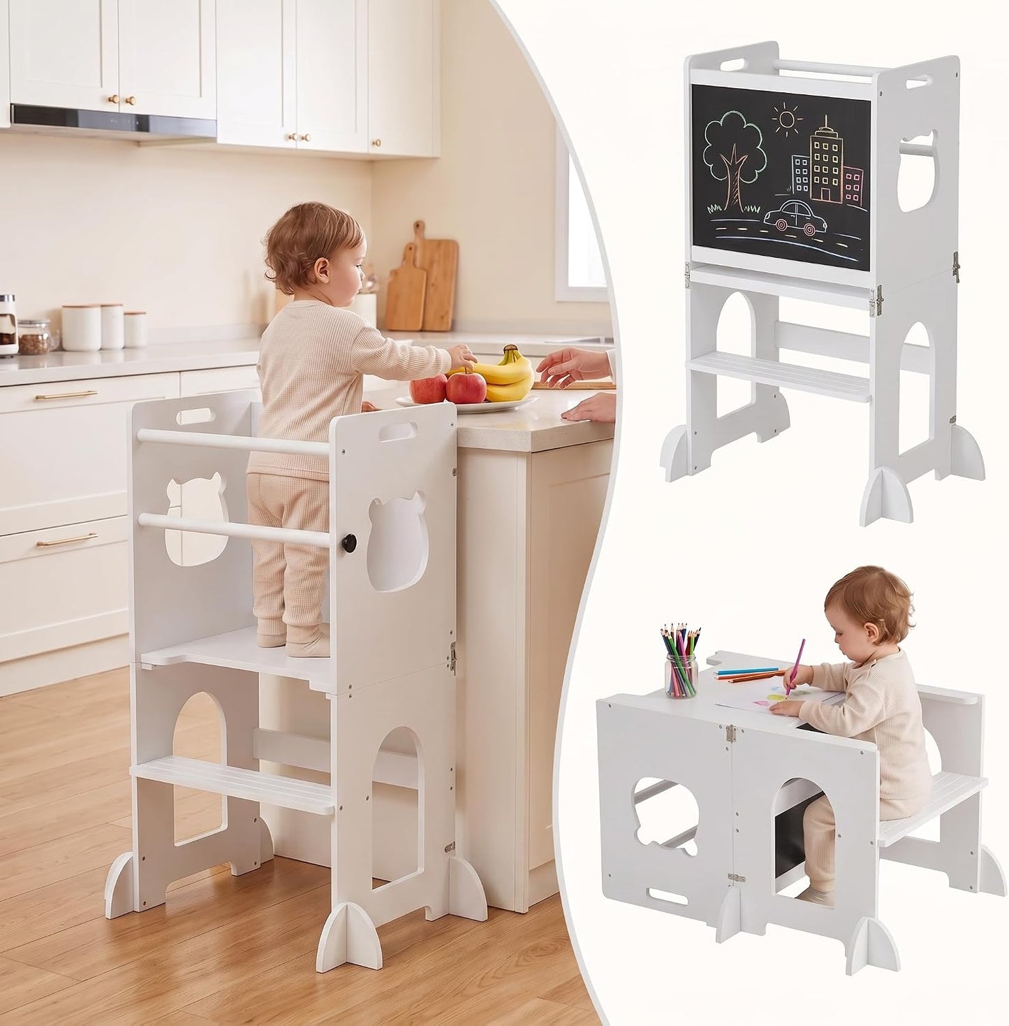 APRTAT Taburete de cocina 4 en 1 para niños pequeños, torre de apre...