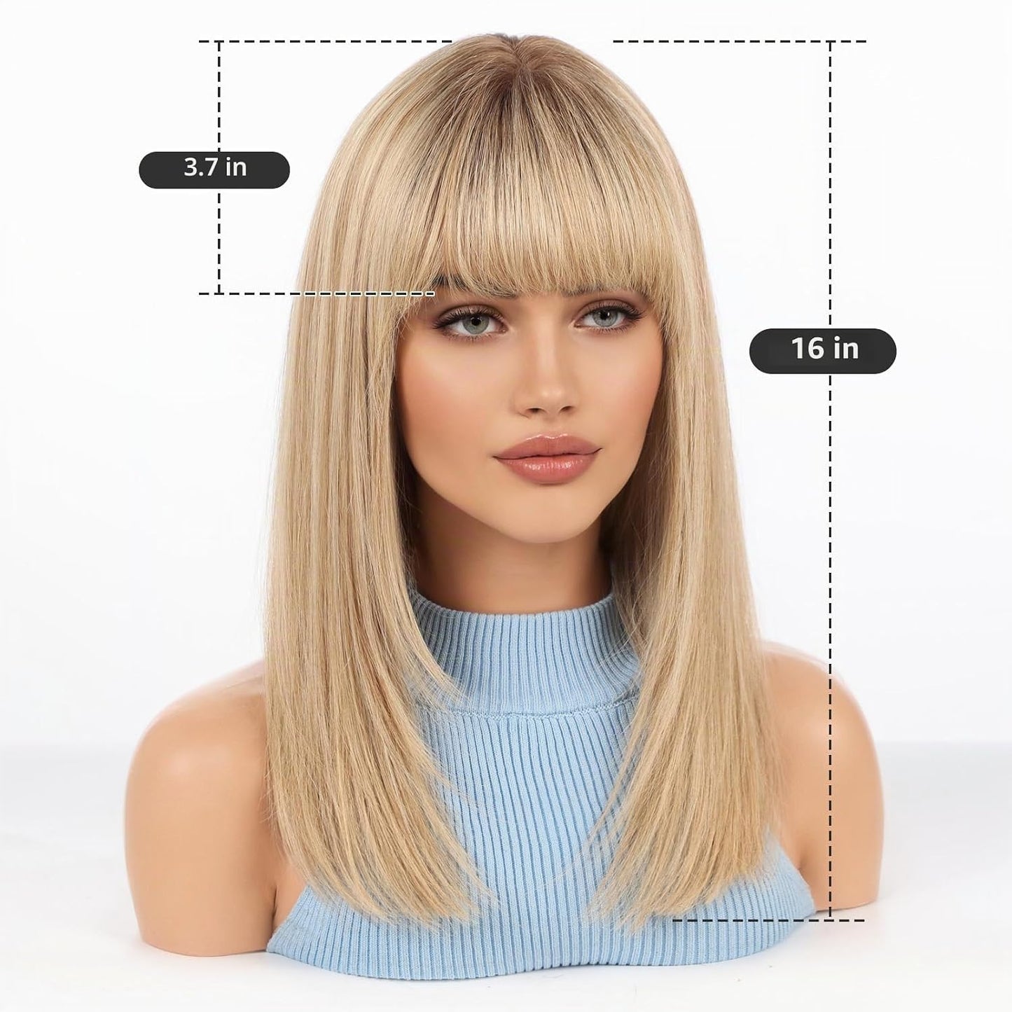 Wear but free KKU - Peluca de cabello humano de 16 pulgadas, peluca...