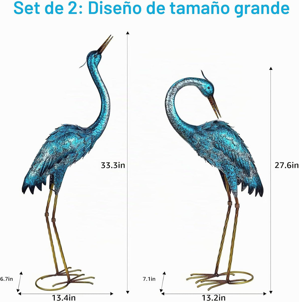 Kircust Blue Heron - Juego de 2 esculturas de jardín con grúa de me...