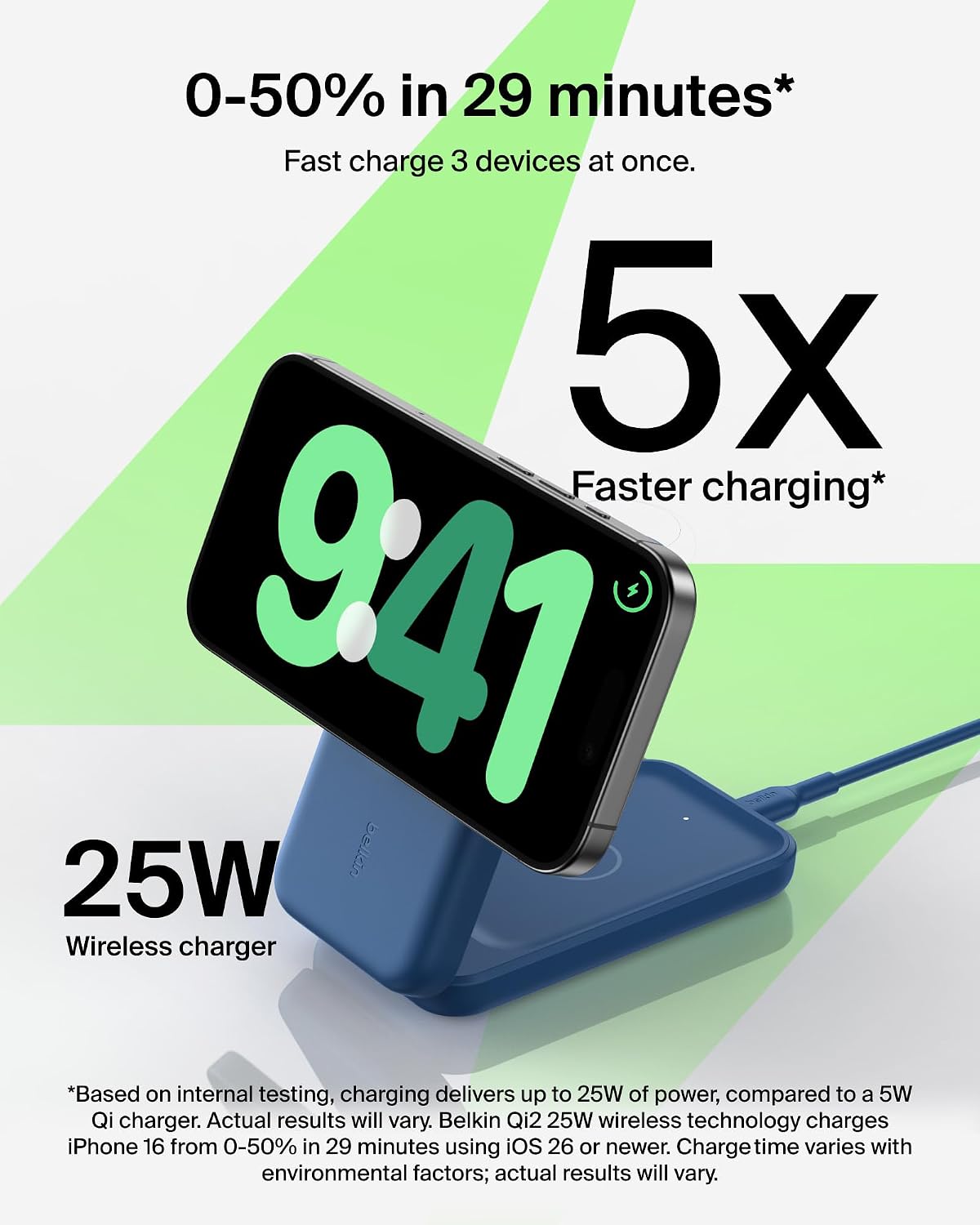 Belkin Qi2.2 25W inalámbrico 3 en 1 estación de carga rápida plegab...
