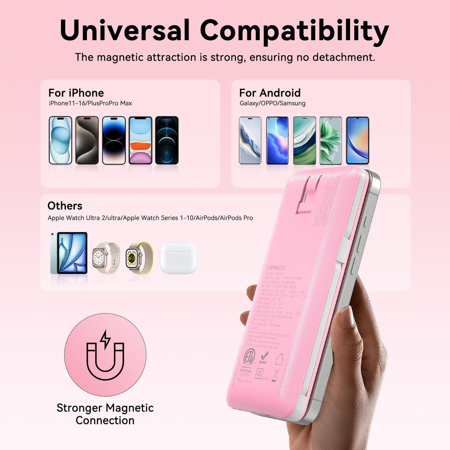 LUCKYFELLOW Cargador portátil magnético de 10000 mAh para iWatch y...