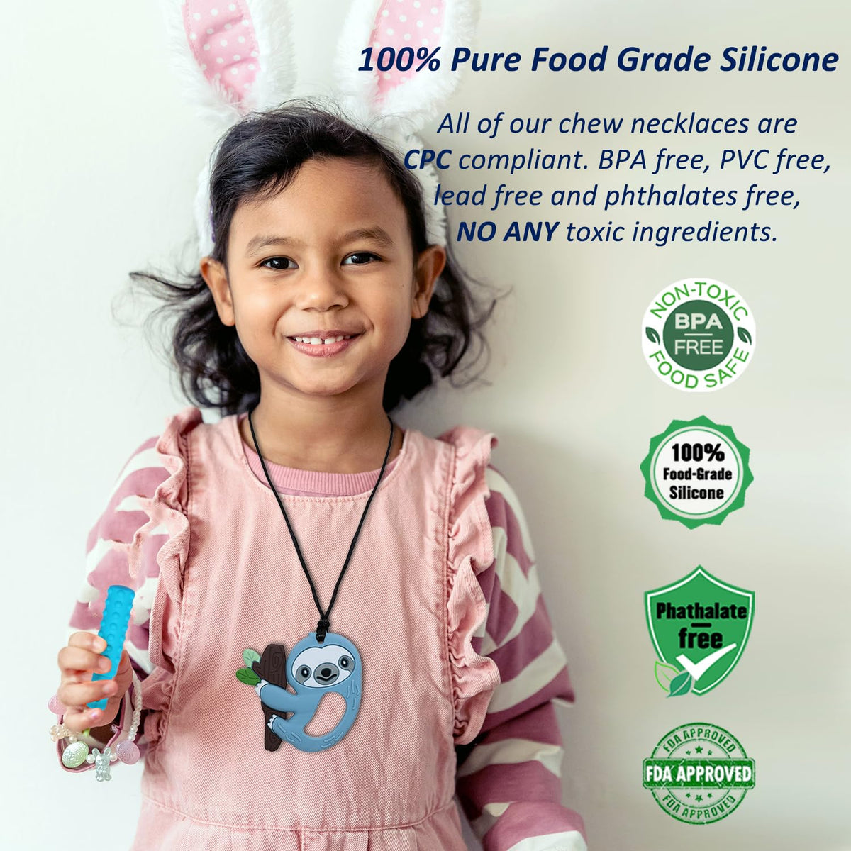 Collares masticables para niños y niñas, paquete de 6 collares mast...