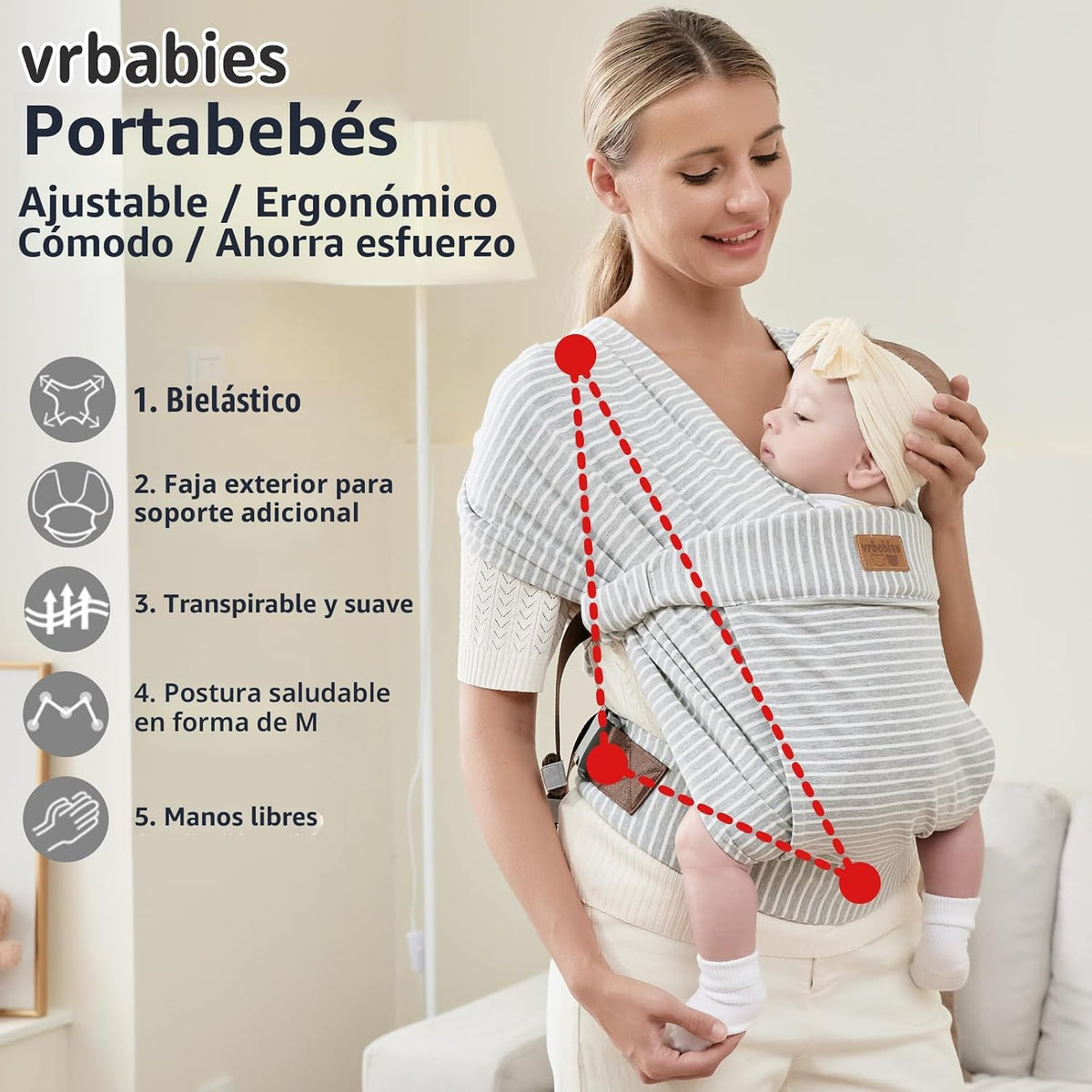 vrbabies Fulares portabebés para recién nacidos a niños pequeños, c...