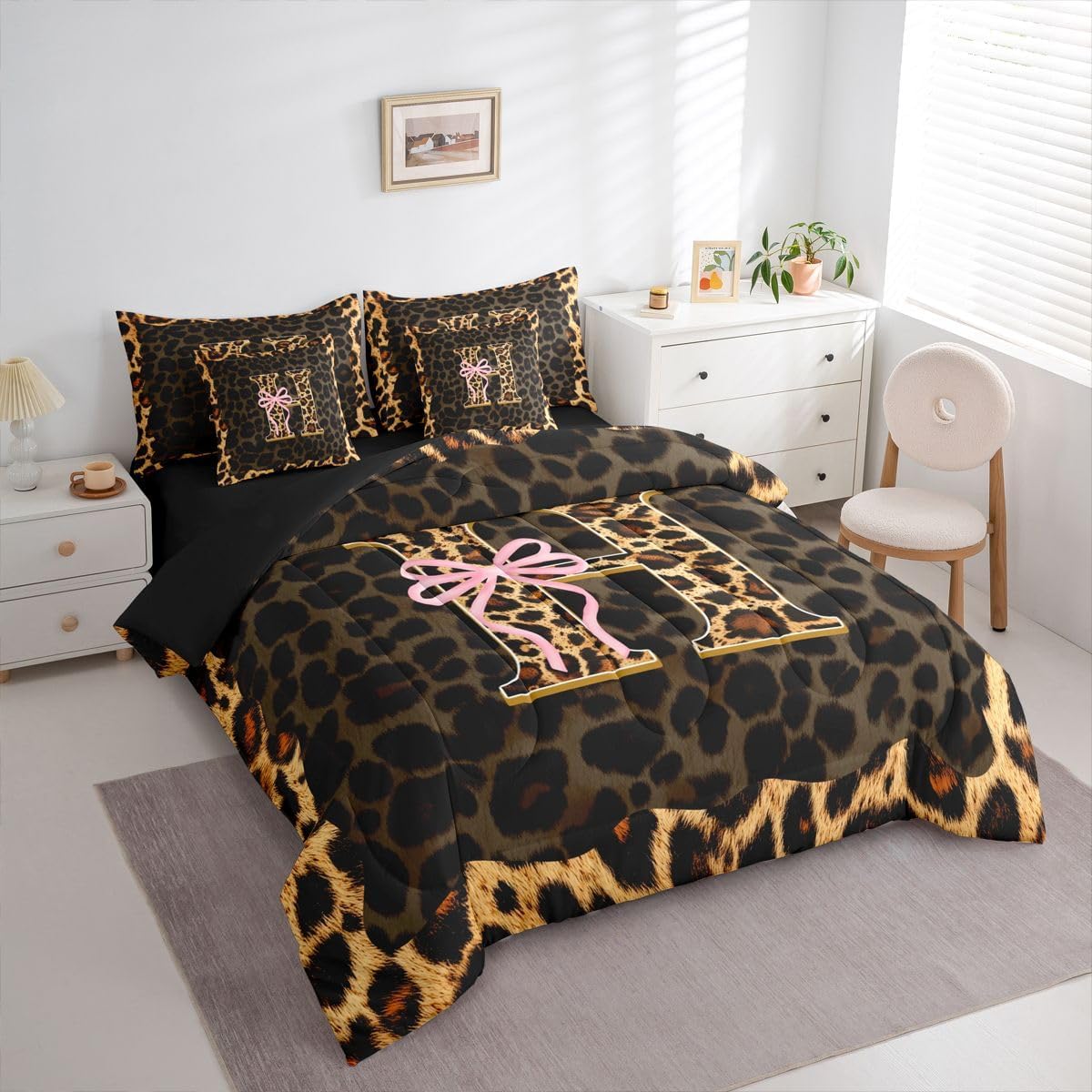 Erosebridal Juego de edredón de 7 piezas con estampado de leopardo...