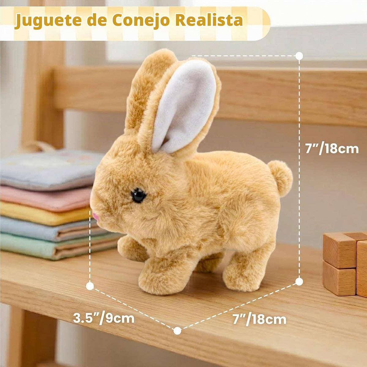 Hunfur Juguete realista de conejo que se mueve, juguete de conejo c...