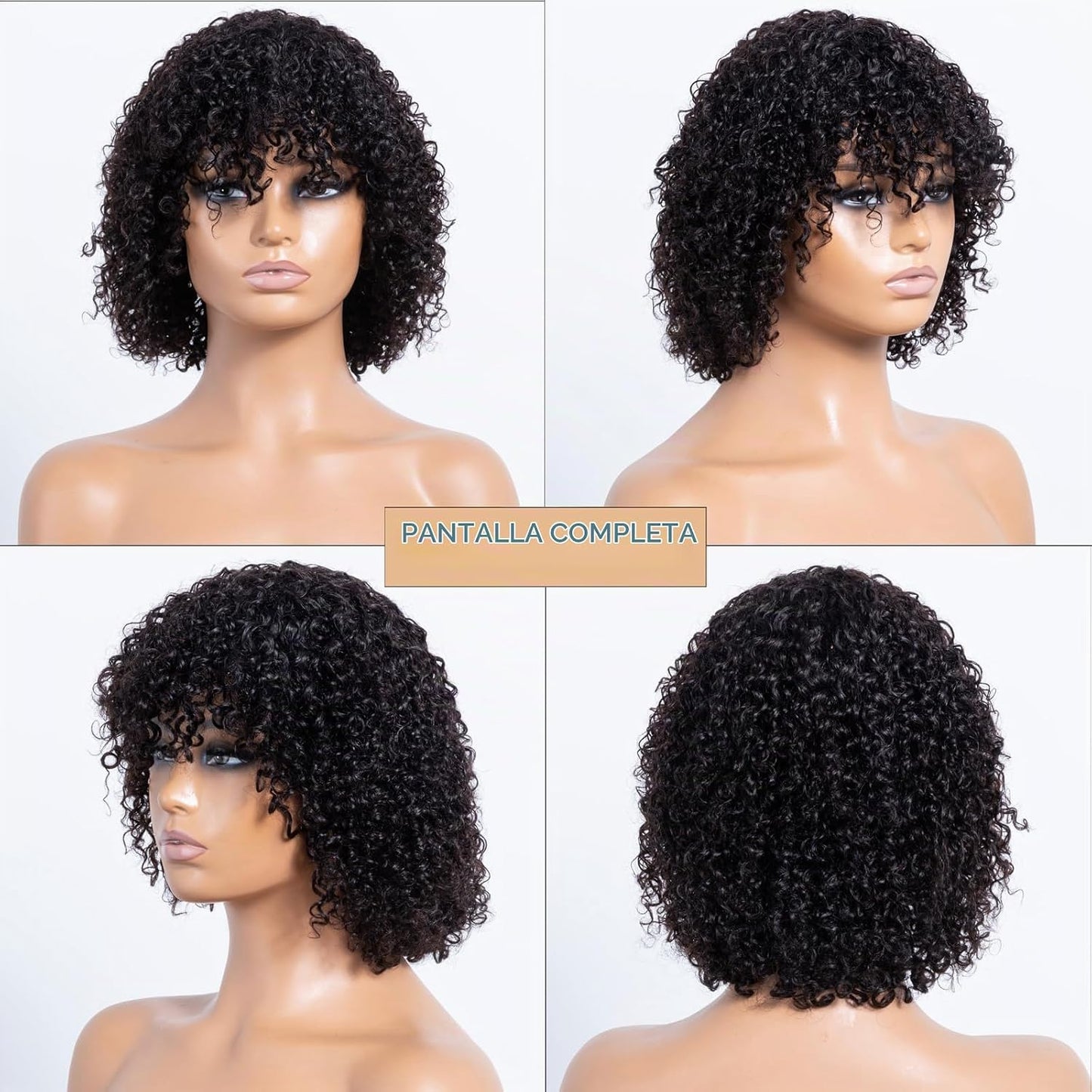 OnePart Peluca corta de cabello humano rizado Jerry con flequillo p...