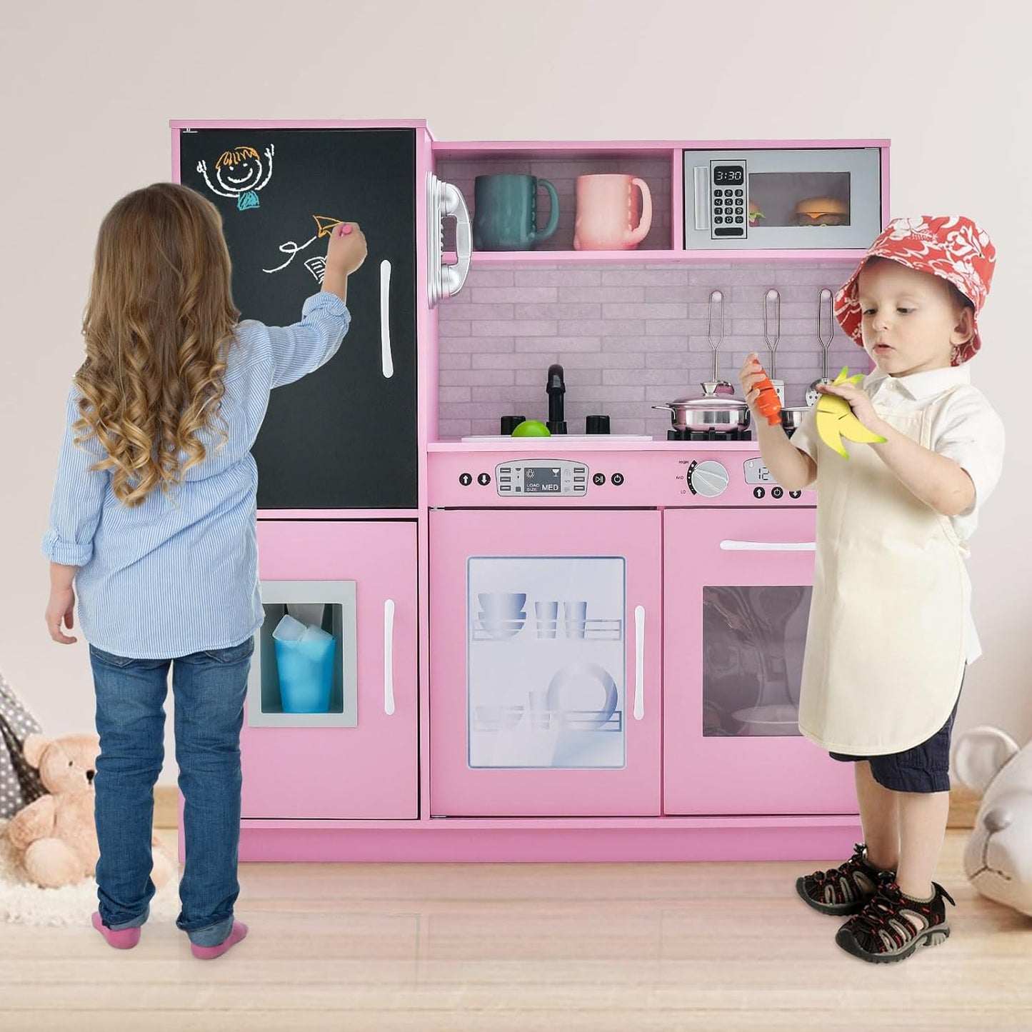HONEY JOY Set de cocina de madera de juguete para niños, juego de s...