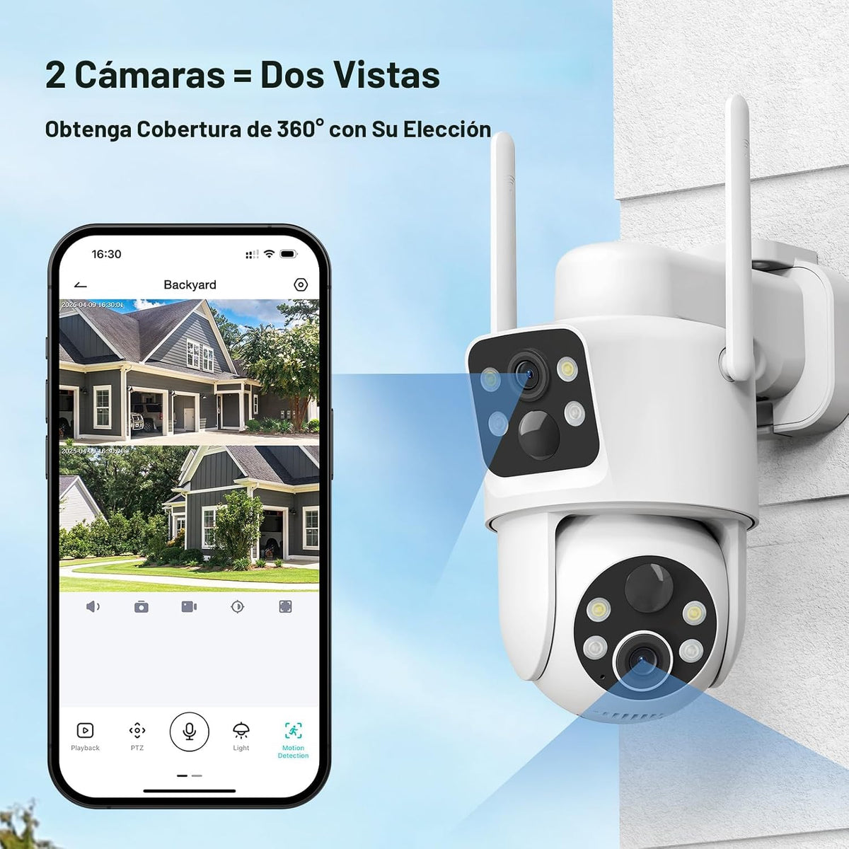 TKENPRO Cámaras de seguridad solar de doble lente inalámbricas para...