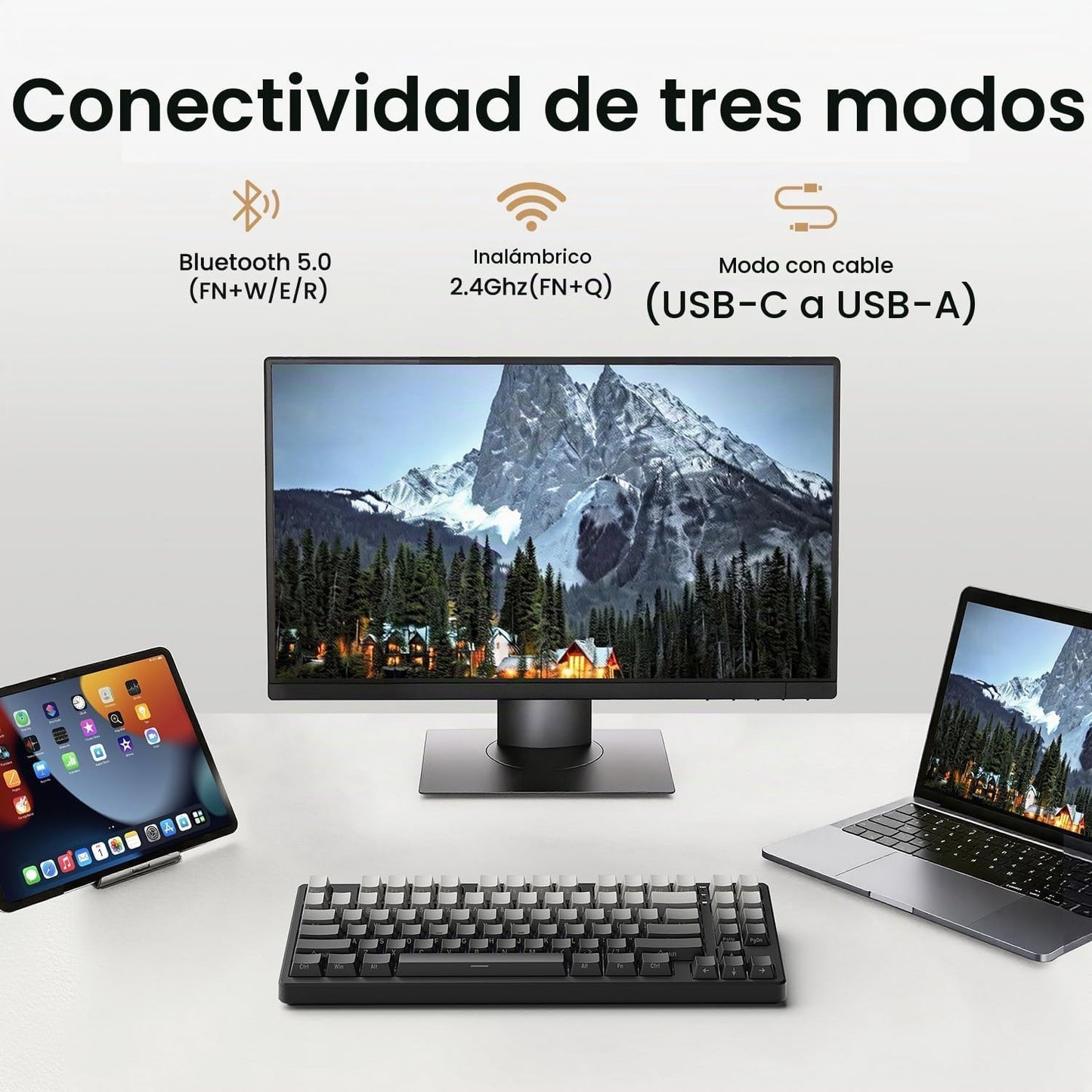 Teclado mecánico inalámbrico, sonido cremoso montado en junta, Blue...